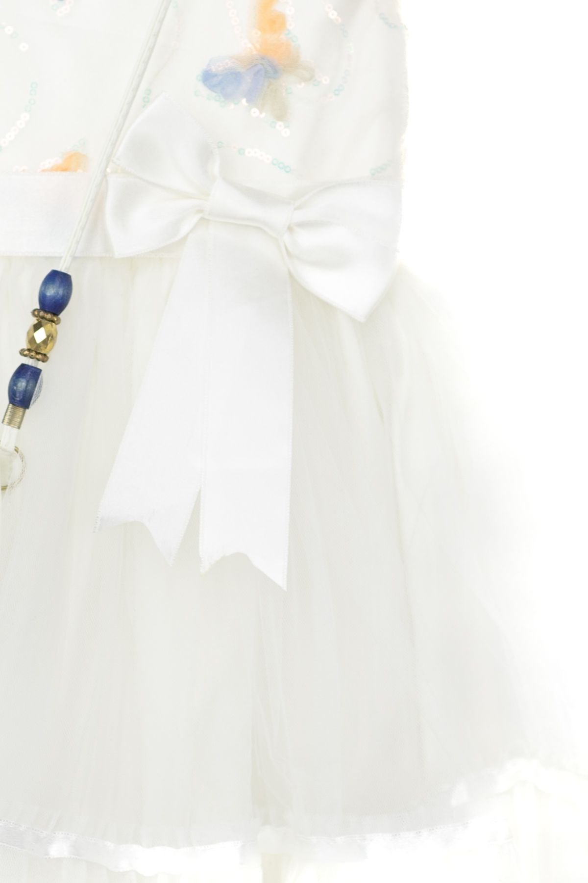 Kız Çocuk Pamuklu Kumaş Kelebek Elbise 5-6-7-8 Yaş Çantalı YuvarlakYaka Astarlı Şifon Etekli