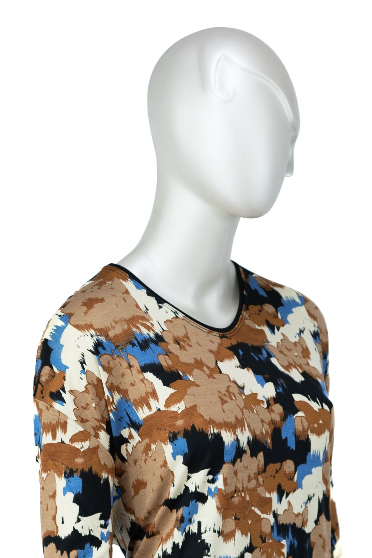 Kadın Turlu Viskon Penye Kumaş Anne Bluz Kadife Çiçeği Desenli Hafif V Yaka Tam Kalıp