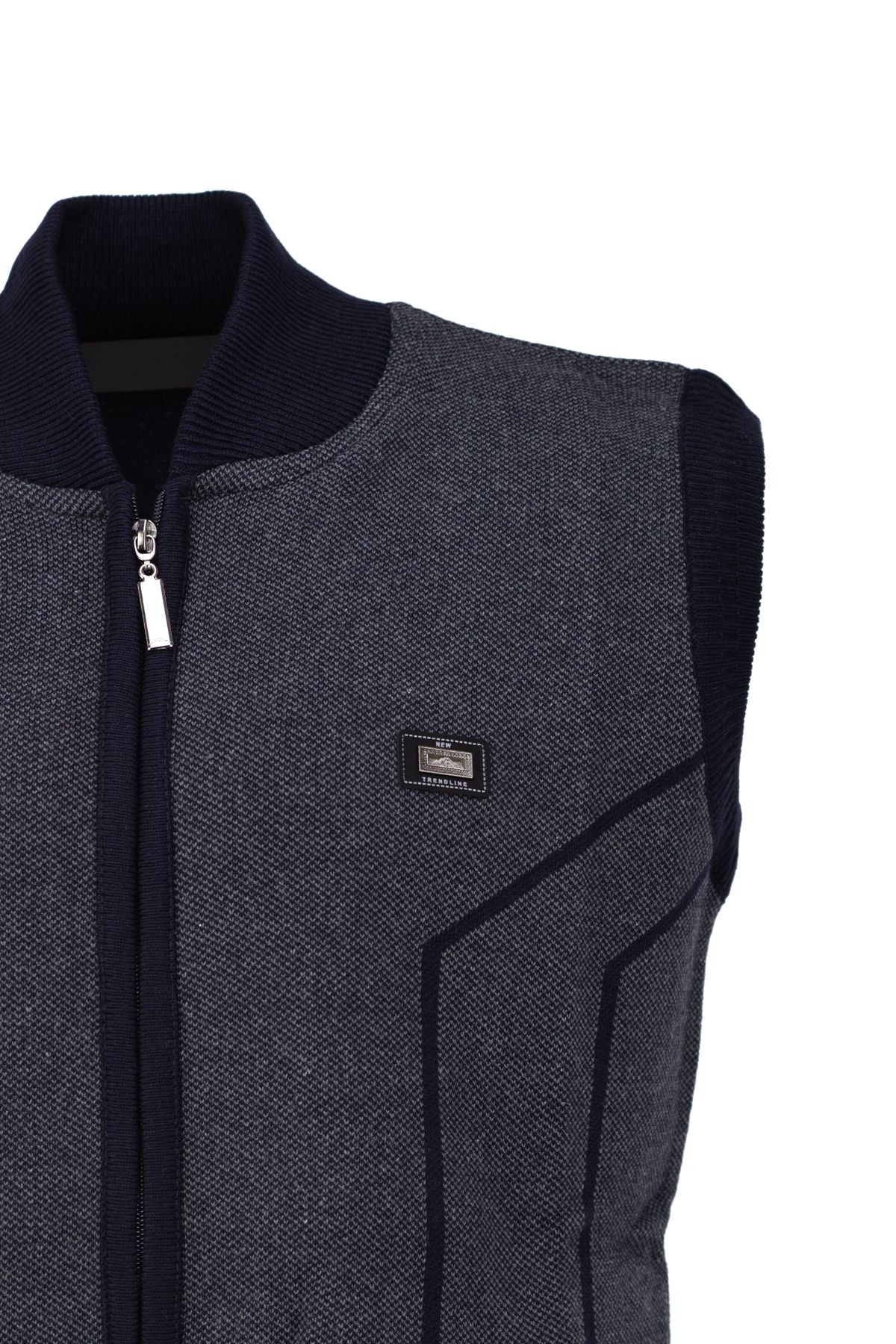 Erkek Kışlık Yünlü Örme Triko Yelek Fermuarlı Cepli Armalı Hakim Yaka Rahat Kesim Tam Kalıp