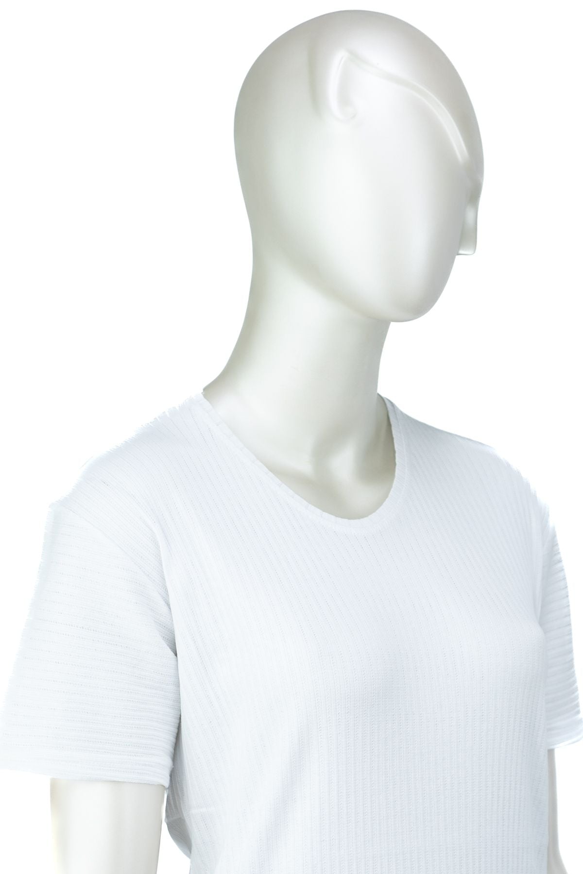 Kadın Penye Pamuklu Kumaş Anne Bluz Fitil Desenli Kısa Kollu Normal Kesim Tam Kalıp Likralı