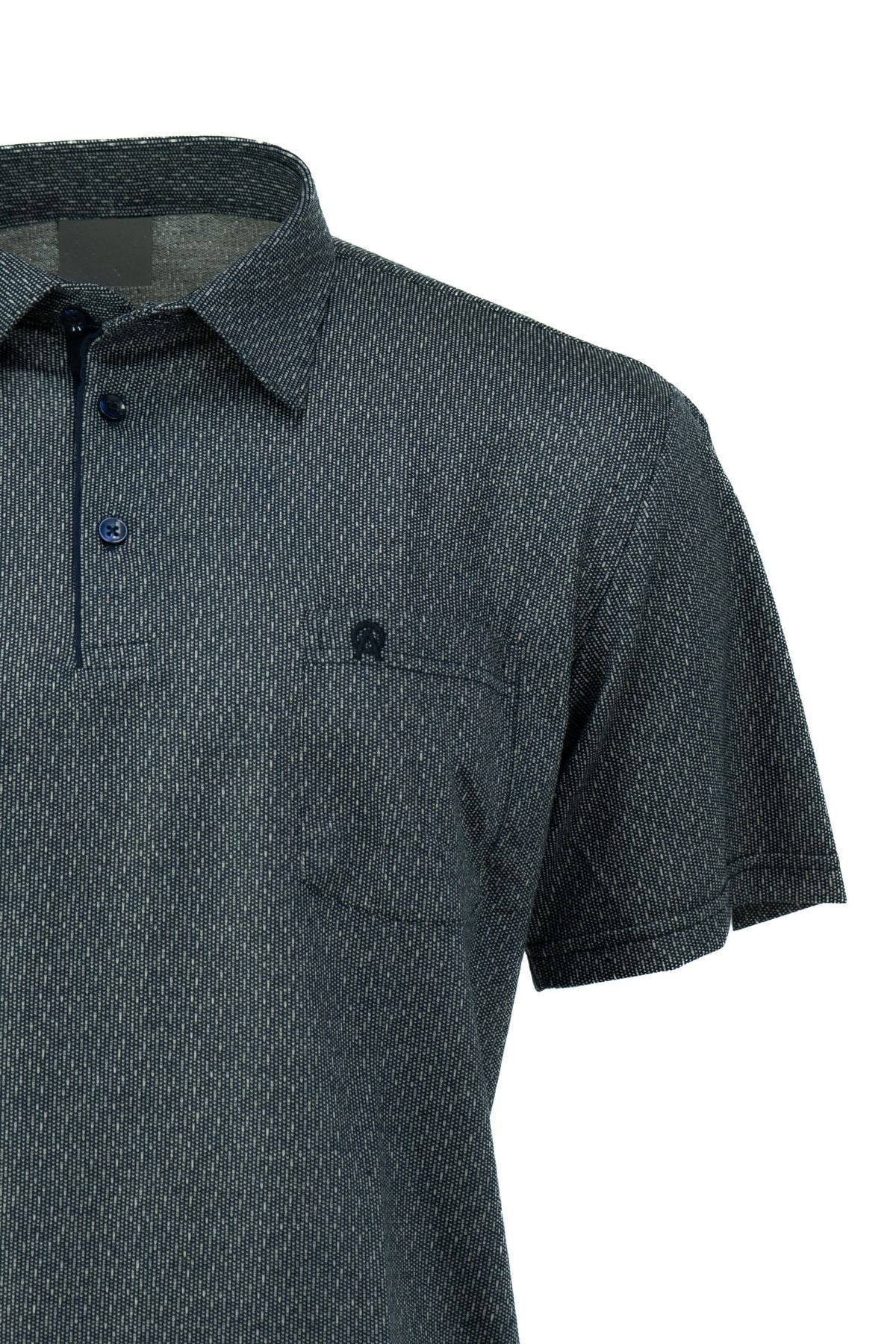 Erkek Gömlek Yaka Desenli Cepli Kısa Kollu Normal Kesim Premium Pamuklu Kumaş T-shirt