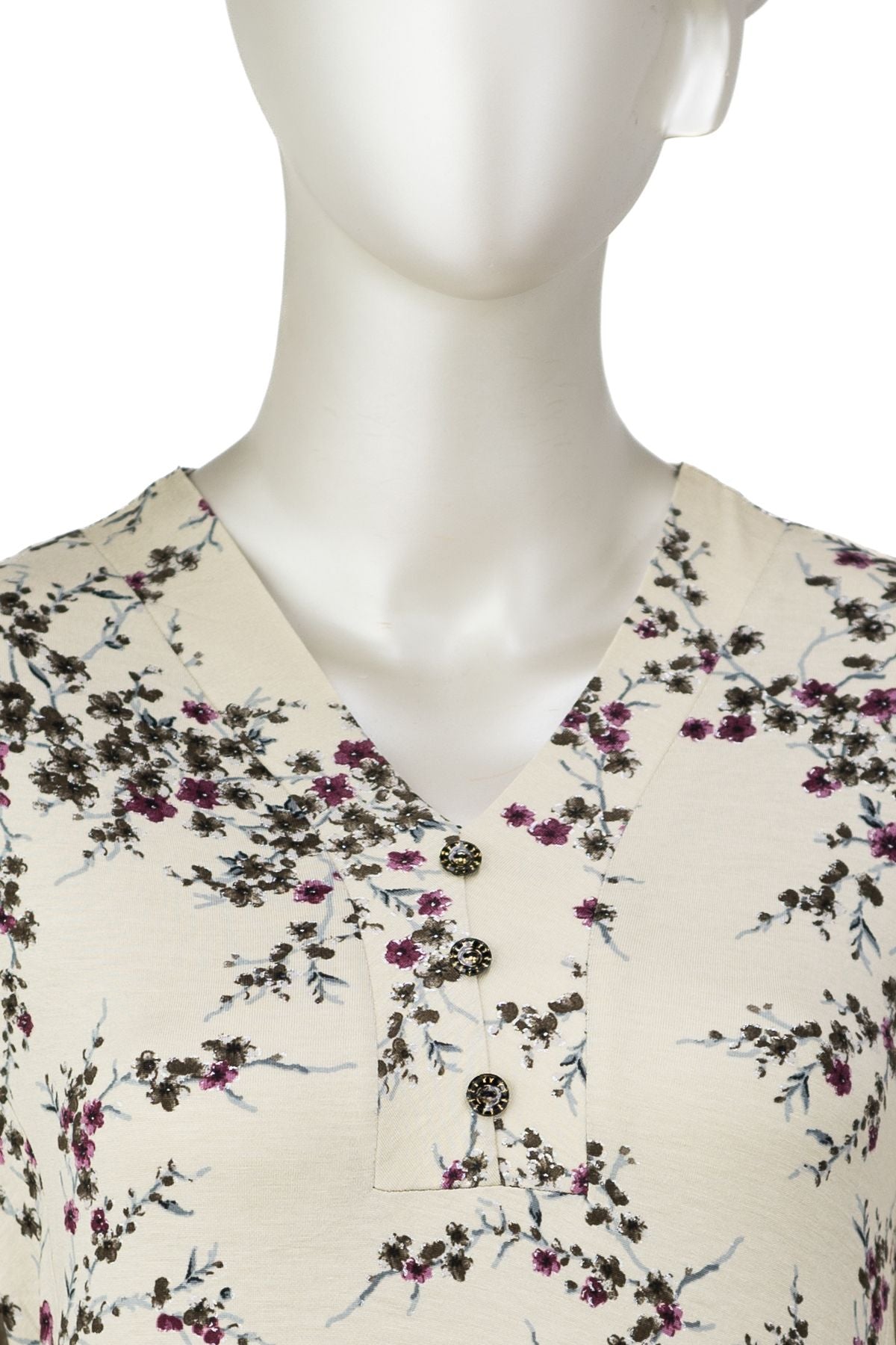 Kadın Viskon Kumaş Klasik Boydan Anne Elbise Şirin Çiçek Desenli Uzun Kol Likralı Tam Kalıp