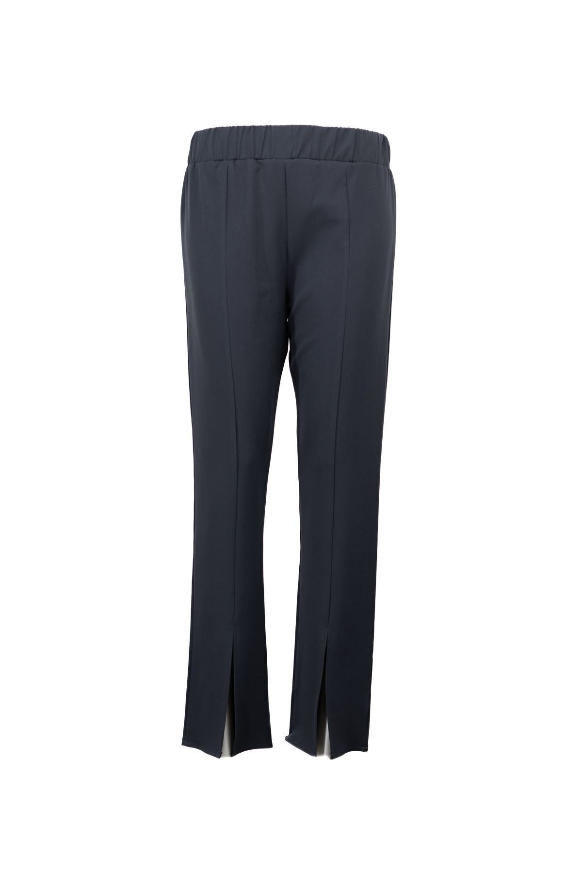 Kadın Yüksek Bel Lastikli Palazzo Pantolon Çimalı Cepli Krep Kumaş Yırtmaçlı Tam Kalıp