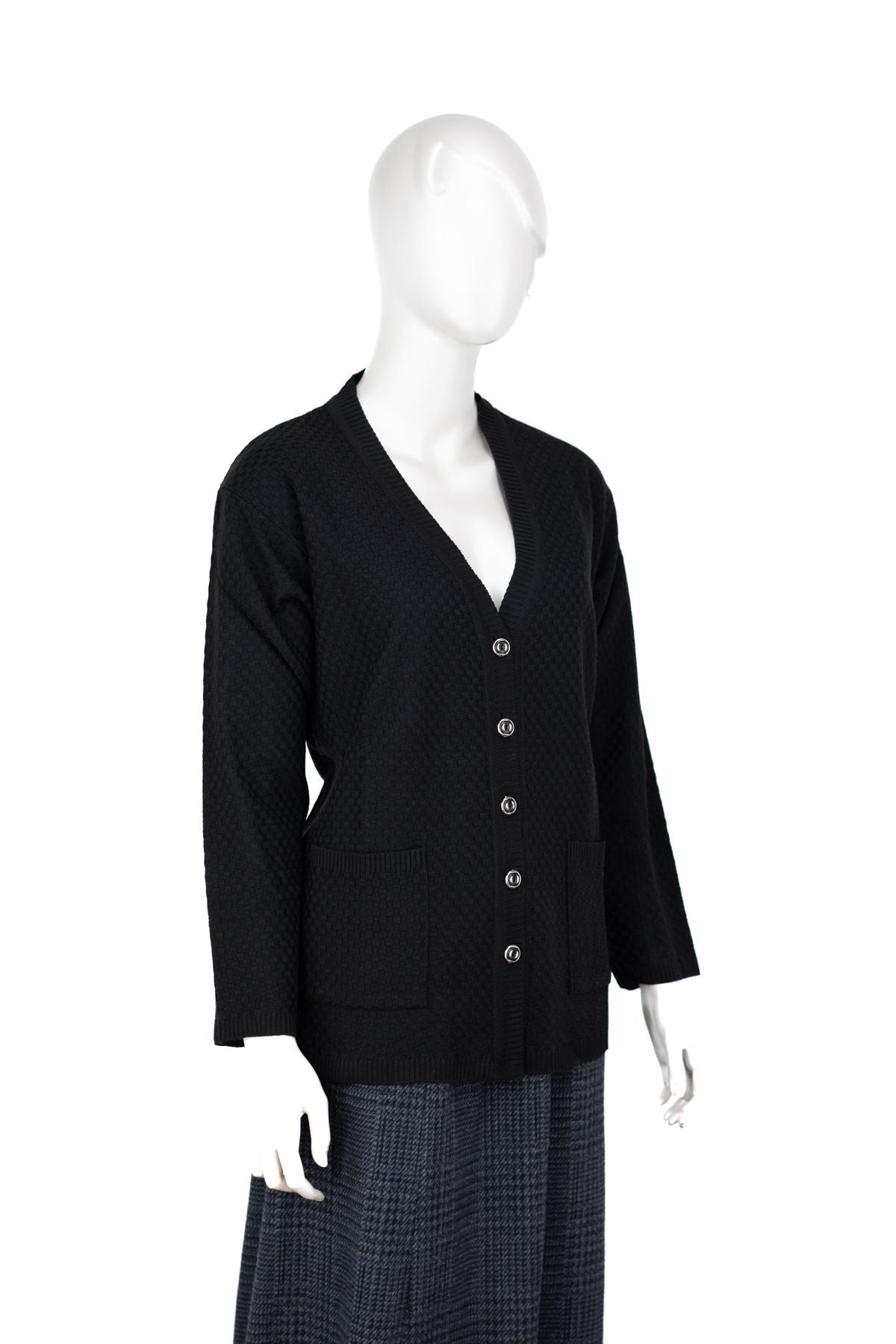 Kadın Mevsimlik Çelik Örme Anne Hırka Çift Cepli Düğmeli Klasik Rahat Kesim Tam Kalıp