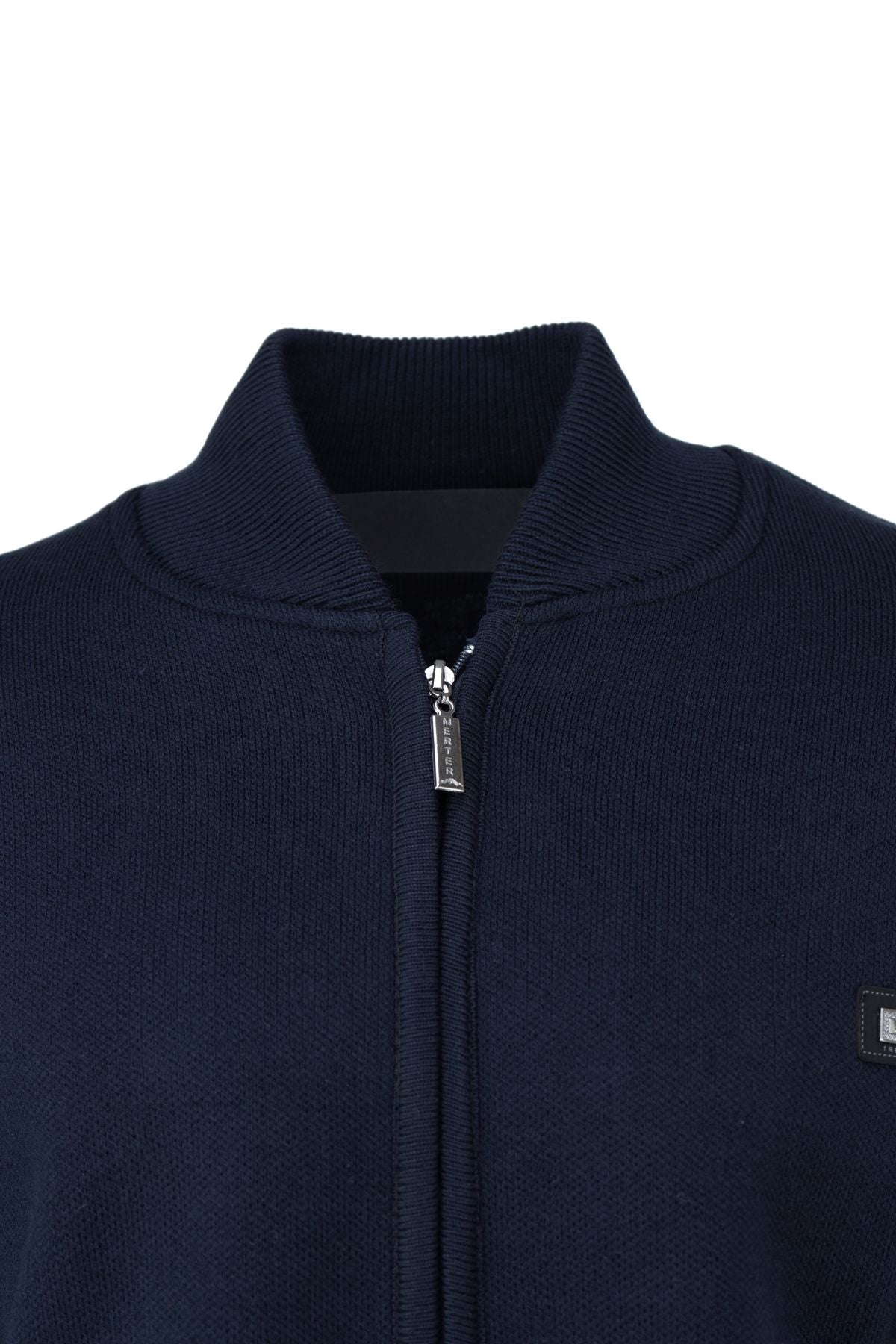 Erkek Kışlık Kalın Pamuklu Örme Triko Hırka Fermuarlı CepliTam Kalıp Hakim Yaka Arma Motifli