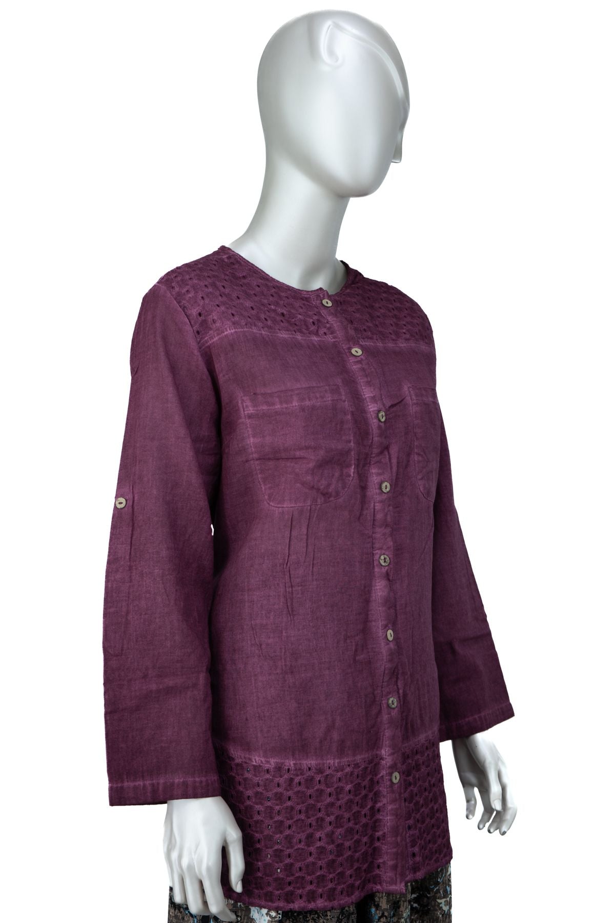 Kadın Şile Bezi Anne Bluz Pamuklu Bisiklet Yaka Kendinden Desenli Önü Düğmeli Likrasız Rahat