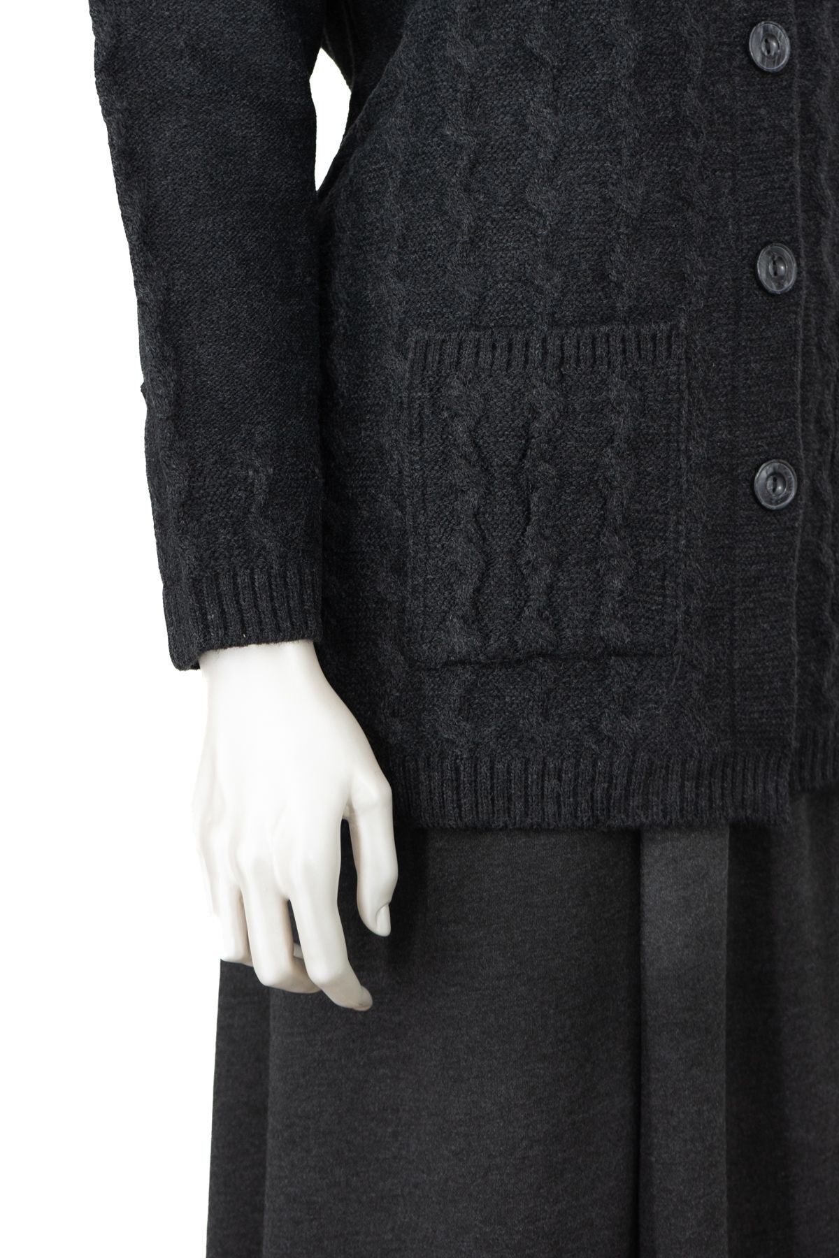 Kadın Klasik Yün Anne Hırka Çift Cepli Rahat Kesim Rahat Düğmeli Tüylenmez Bukletim Desenli