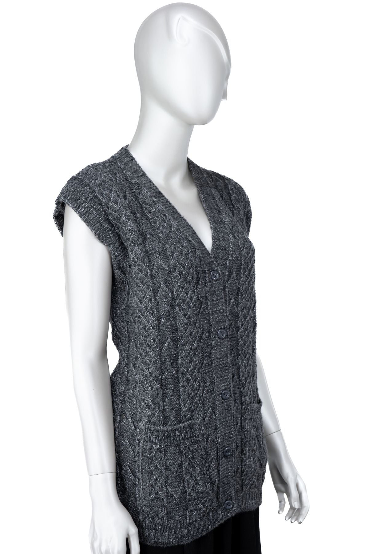 Kadın Kışlık Anne Yelek Pamuklu Triko Yasemin Örgü Model Önden Düğmeli Çift Cepli Rahat