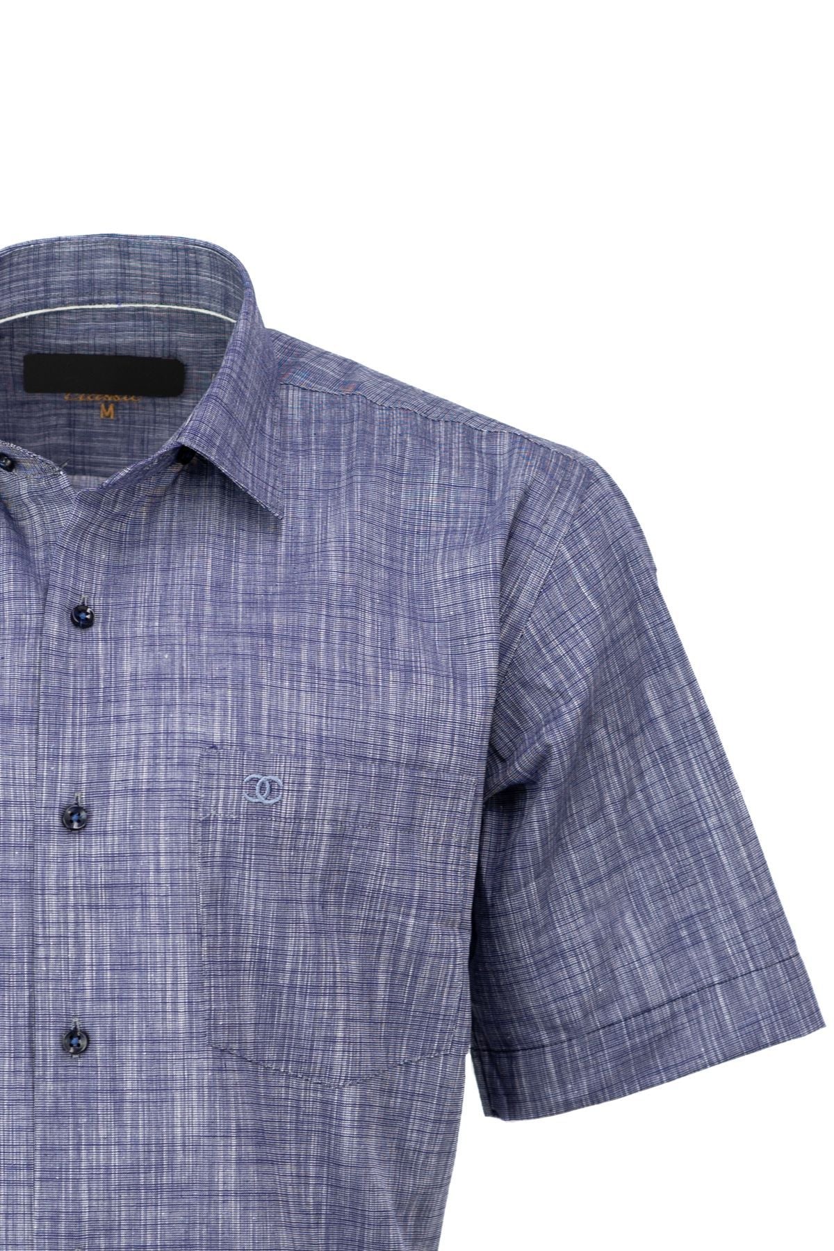 Erkek Kısa Kollu Gömlek %100 Premium Pamuk Kumaş Kısa Kol Cepli Rahat Yakası içten Düğmeli