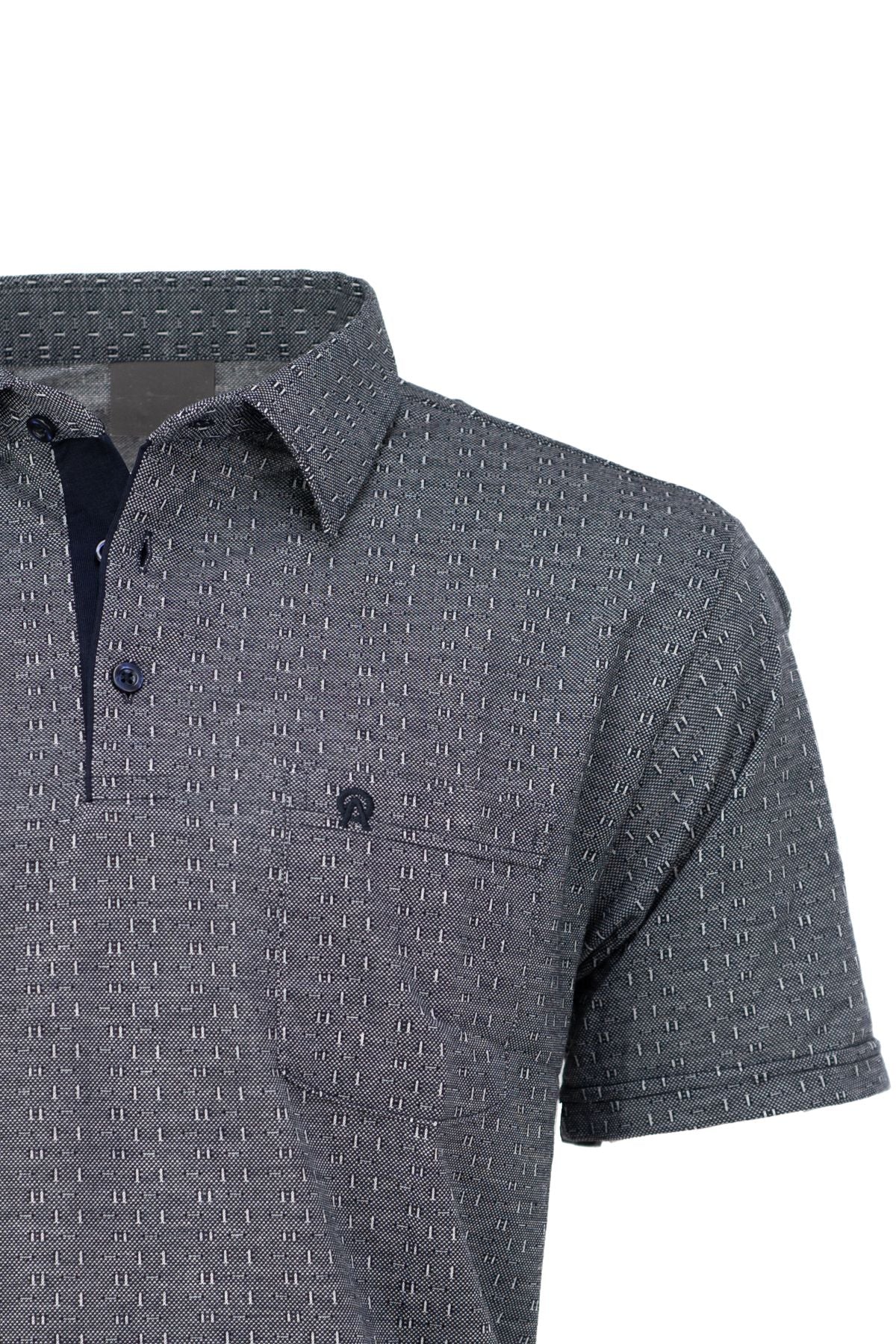 Erkek Pamuklu Kumaş T-Shirt Düğmeli Gömlek Yaka Cepli Kısa Kol Desenli Rahat Kesim Tam Kalıp