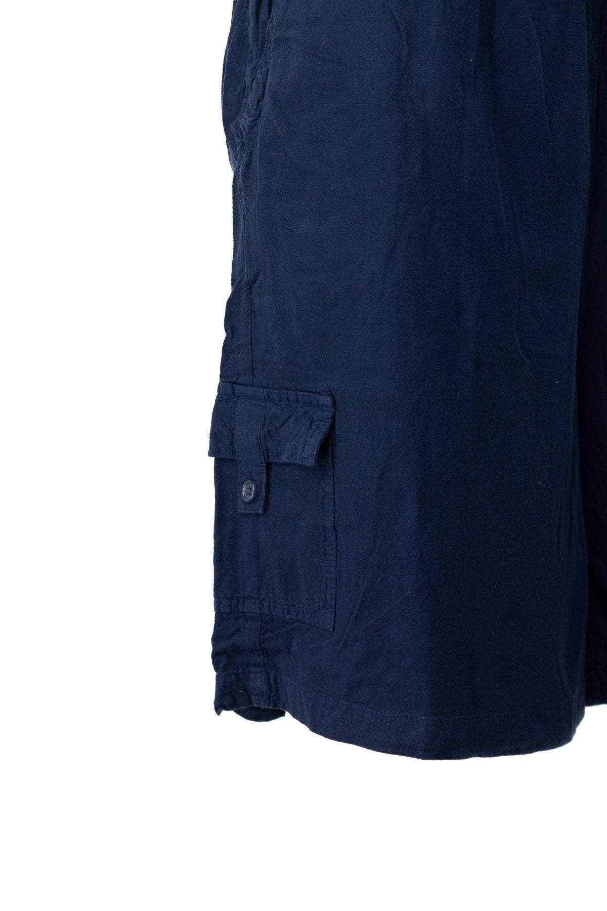 Erkek %100 Saf Pamuk Kumaş Bermuda Şort Düz Paça Kargo Cepli Bağcıklı Jumbo Battal