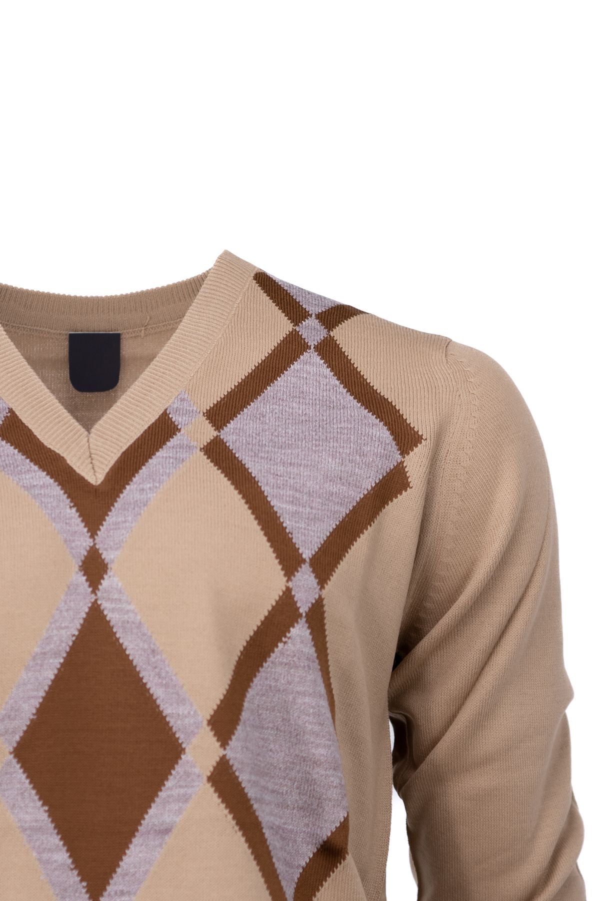 Erkek Kışlık Doğal Yünlü Örme V Yaka Kazak Baklava Desenli Rahat Tam Kalıp Klasik Model