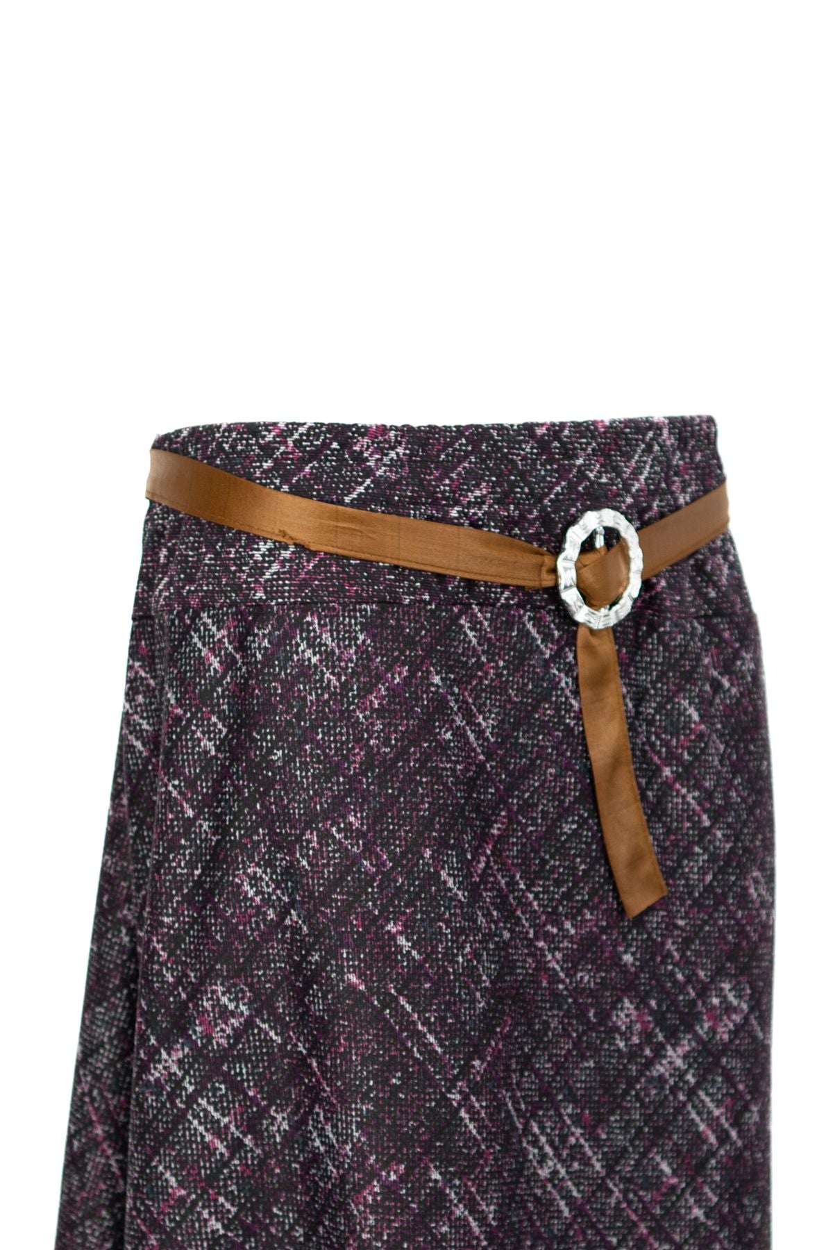 Kadın Kışlık Kumaş Anne Çan Etek Sanat Desenli Beli Lastikli ve Kemerli Tam Kalıp