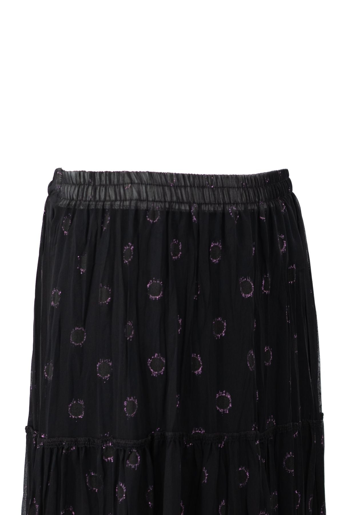 Kadın Astarlı Şifon Etek Bahçecik Desenli Beli Lastikli Rahat Kesim Parçalı