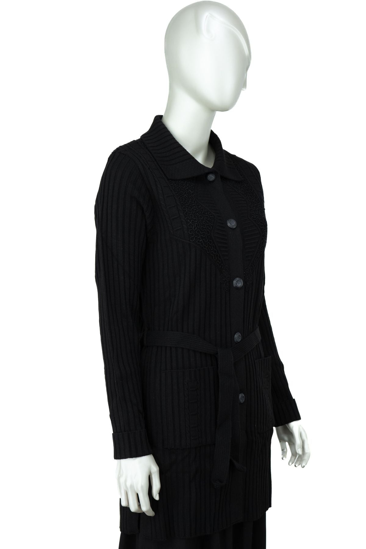 Kadın Kışlık Yünlü Örme Anne Hırka Bebe Yaka Hanedan Taşı Motifli Çift Cepli Düğmeli Likralı