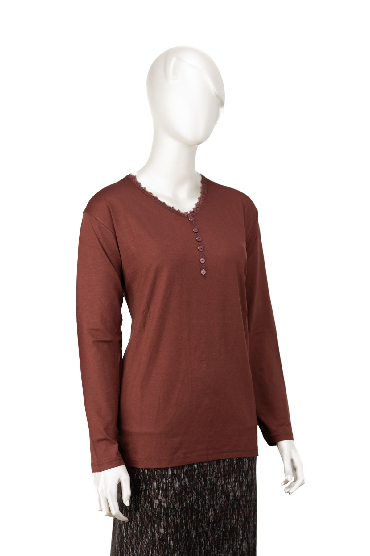 Kadın Turlu Viskon Penye Kumaş Anne Bluz Şık Fırfırlı V Yaka Normal Kesim Tam Kalıp Likralı