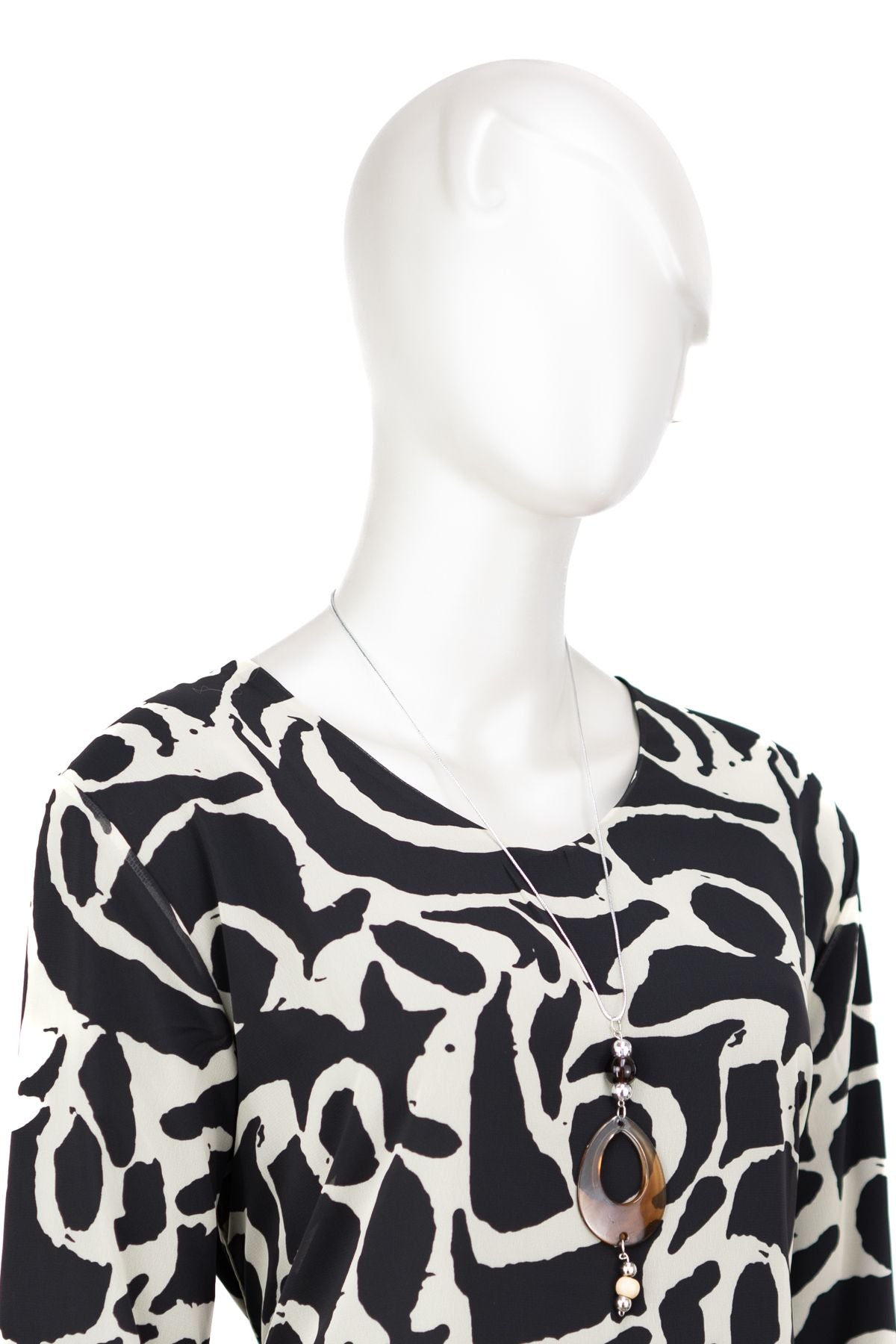 Kadın Klasik Şifon Anne Bluz Viskoz Kumaş Modern Desenli Kolyeli Uzun Kollu Astarlı TamKalıp