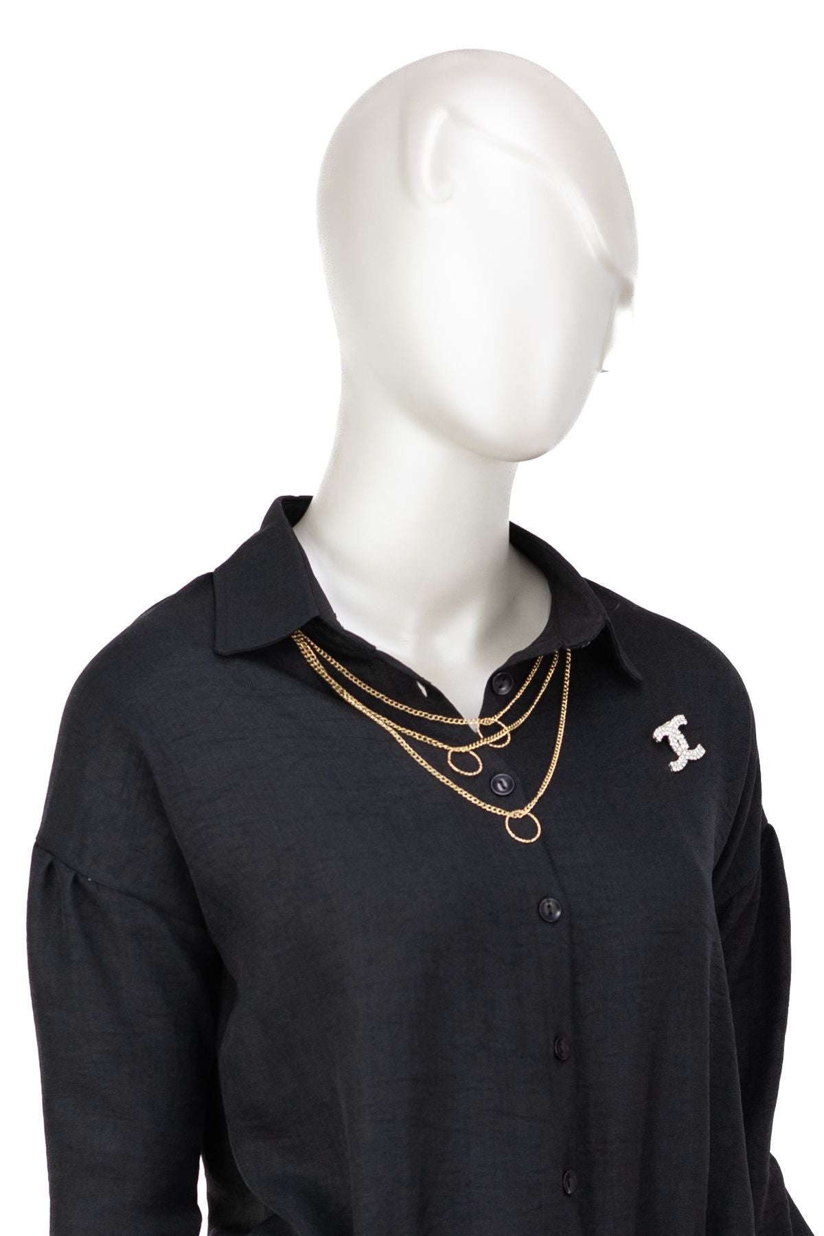 Kadın ikili Piliseli Keten Takım Yakası Kolyeli Önü Düğmeli Gömlek Yaka Şık Modelli TamKalıp