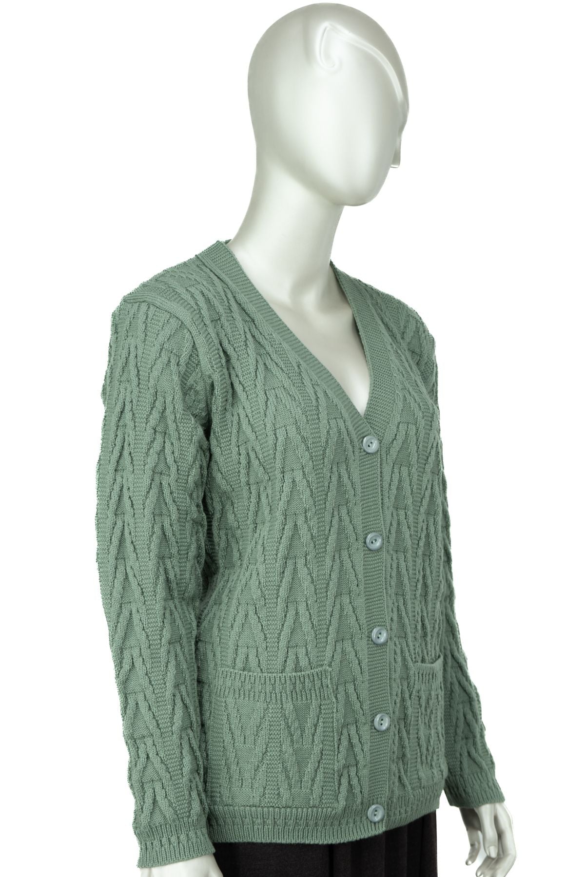 Kadın Kışlık Önden Düğmeli Uzun Kollu Çift Cepli Likralı Pamuklu Triko Dokuma Anne Hırka