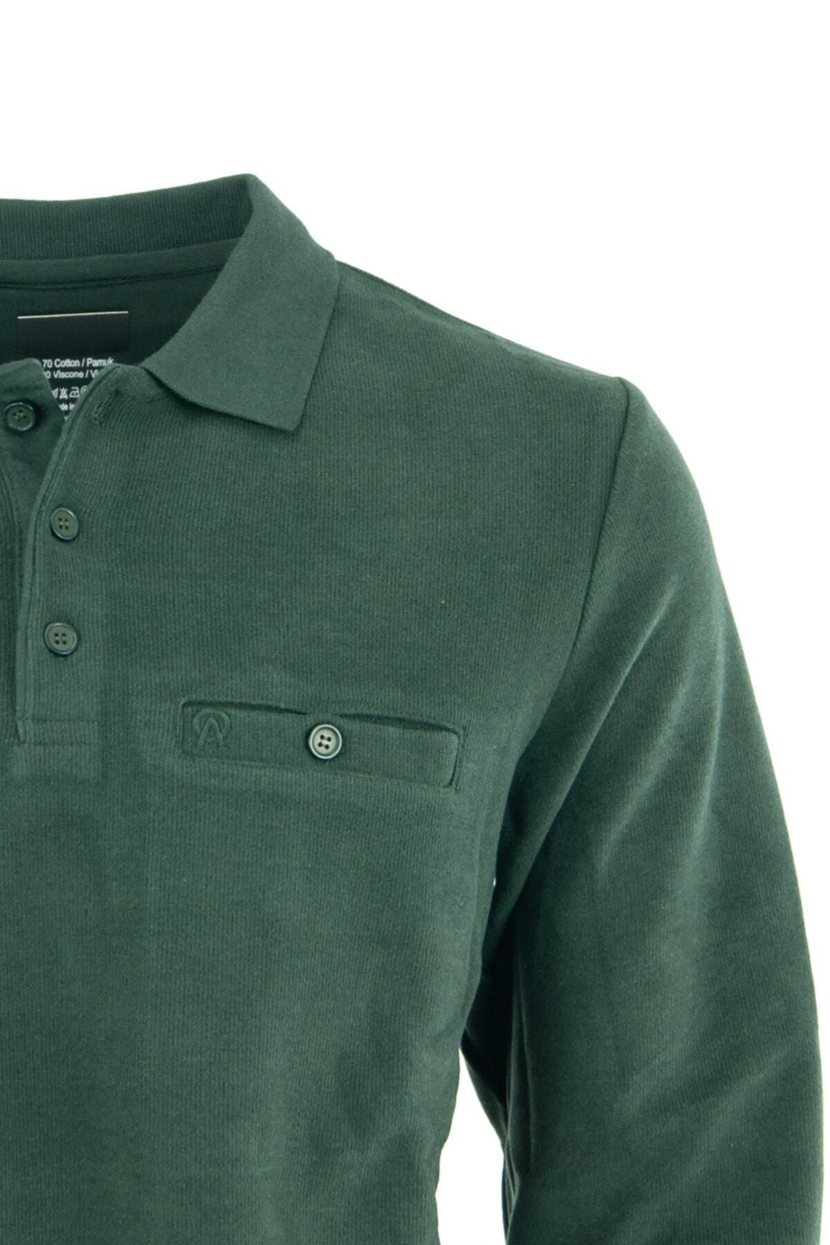 Erkek Kışlık Düğmeli Polo Yaka Düz Renk Armalı Fileto Cepli Likralı Pamuklu Dokuma Kazak