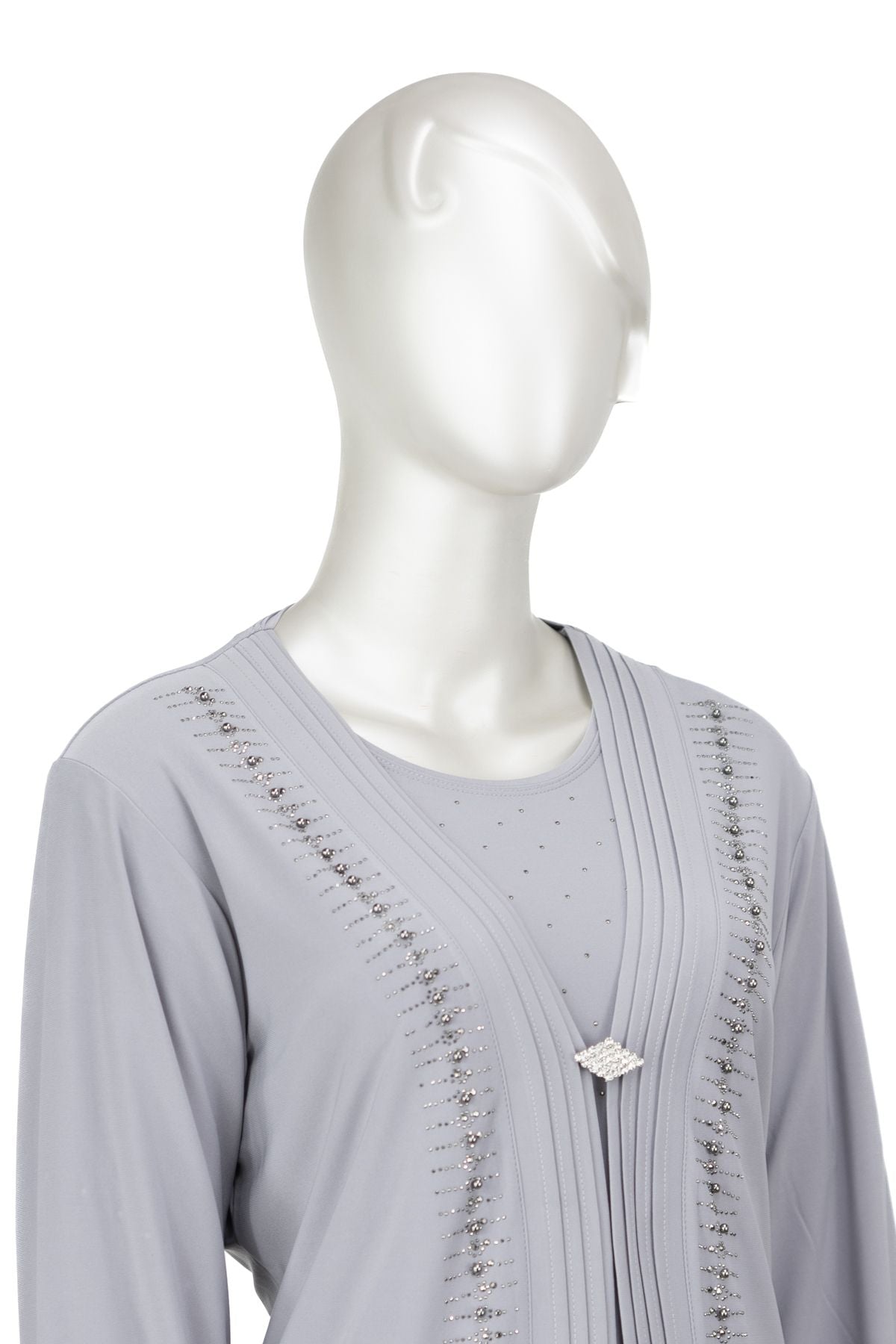 Kadın Önü incili Boncuklu ve Taşlı Rahat Tam Kalıp Likralı Sandy Kumaş 2 Li Anne Takım