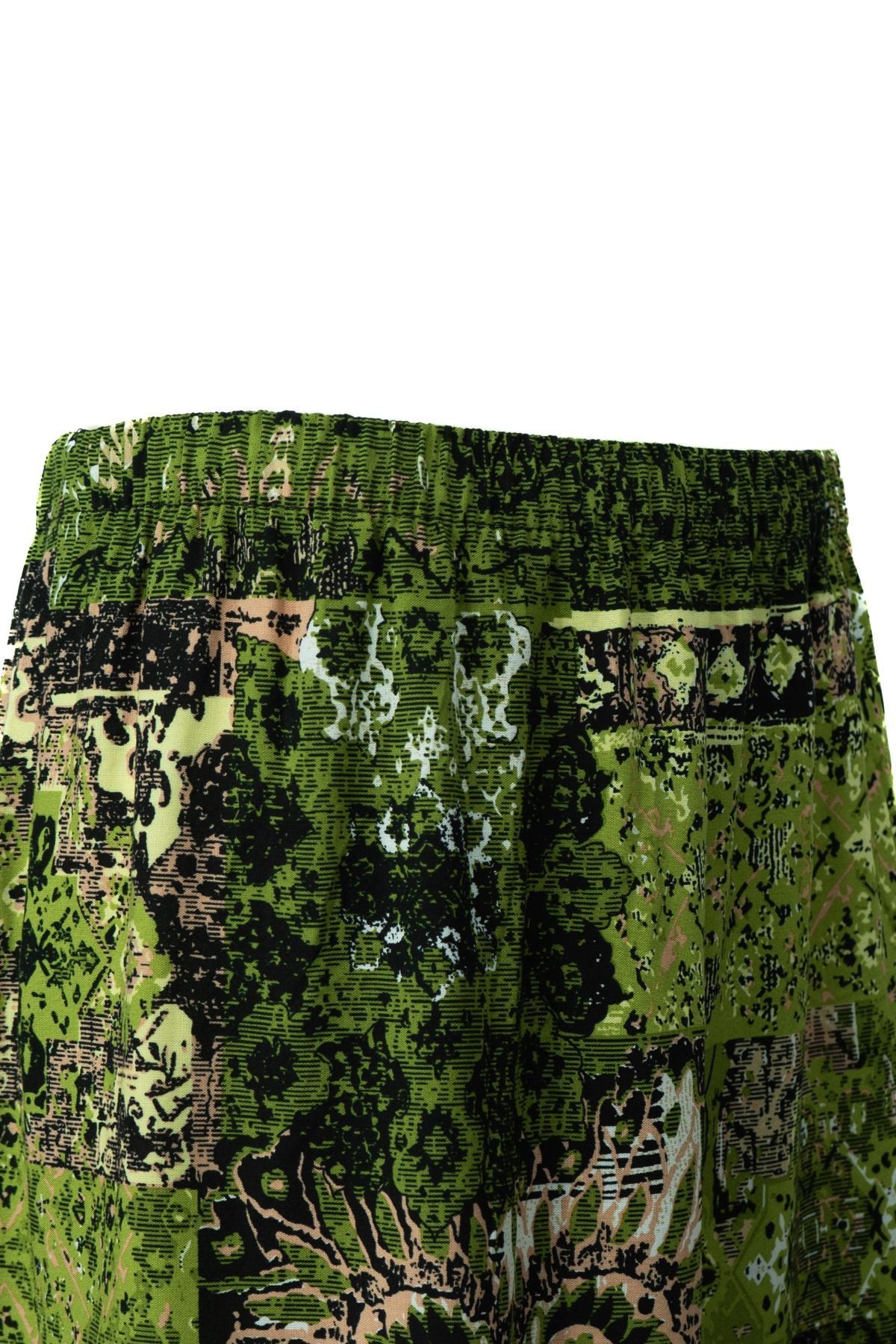 Kadın Dokuma Viskon Kumaş Parçalı Anne Etek Sümbül Çiçeği Desenli Beli Lastikli Rahat Kesim