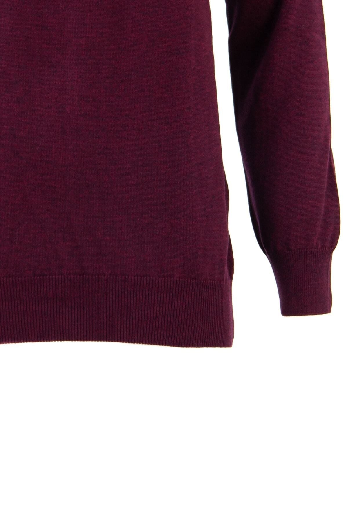 Erkek Kışlık V Yaka Armalı Uzun Kollu Düz Renk Rahat Kesim Likralı Pamuklu Dokuma Kazak