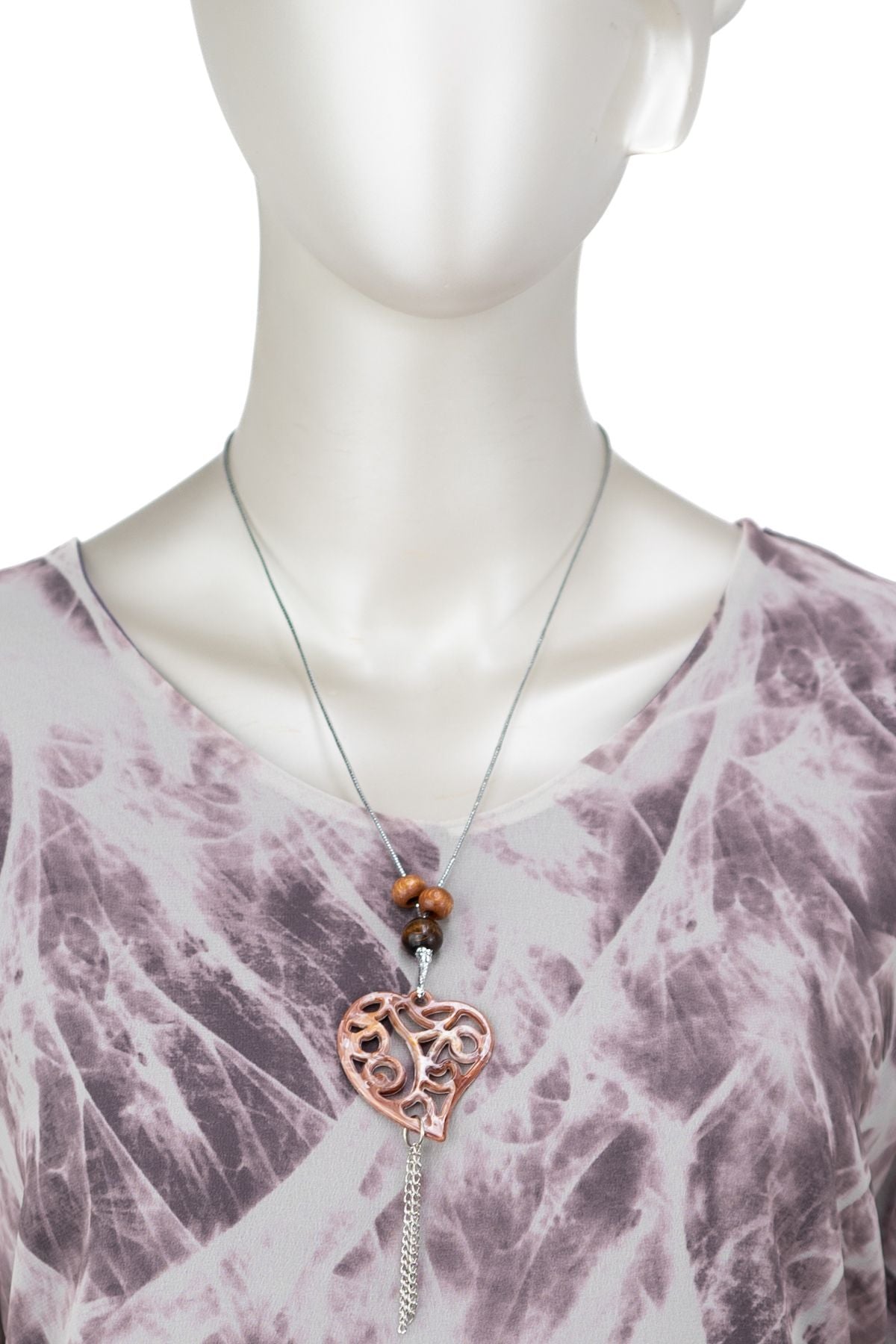 Kadın Klasik Şifon Anne Bluz Viskoz Kumaş Sanat Desenli Kolyeli Astarlı RahatKesim Tam Kalıp