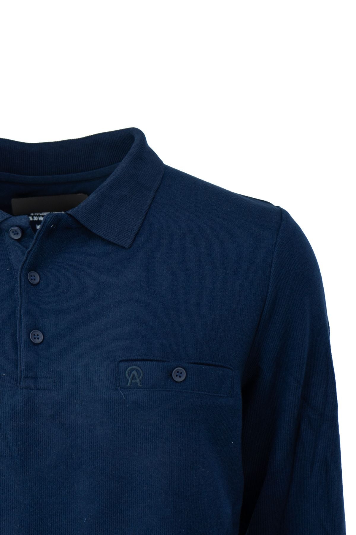 Erkek Kışlık Düğmeli Polo Yaka Düz Renk Armalı Fileto Cepli Uzun Kollu Pamuklu Dokuma Kazak