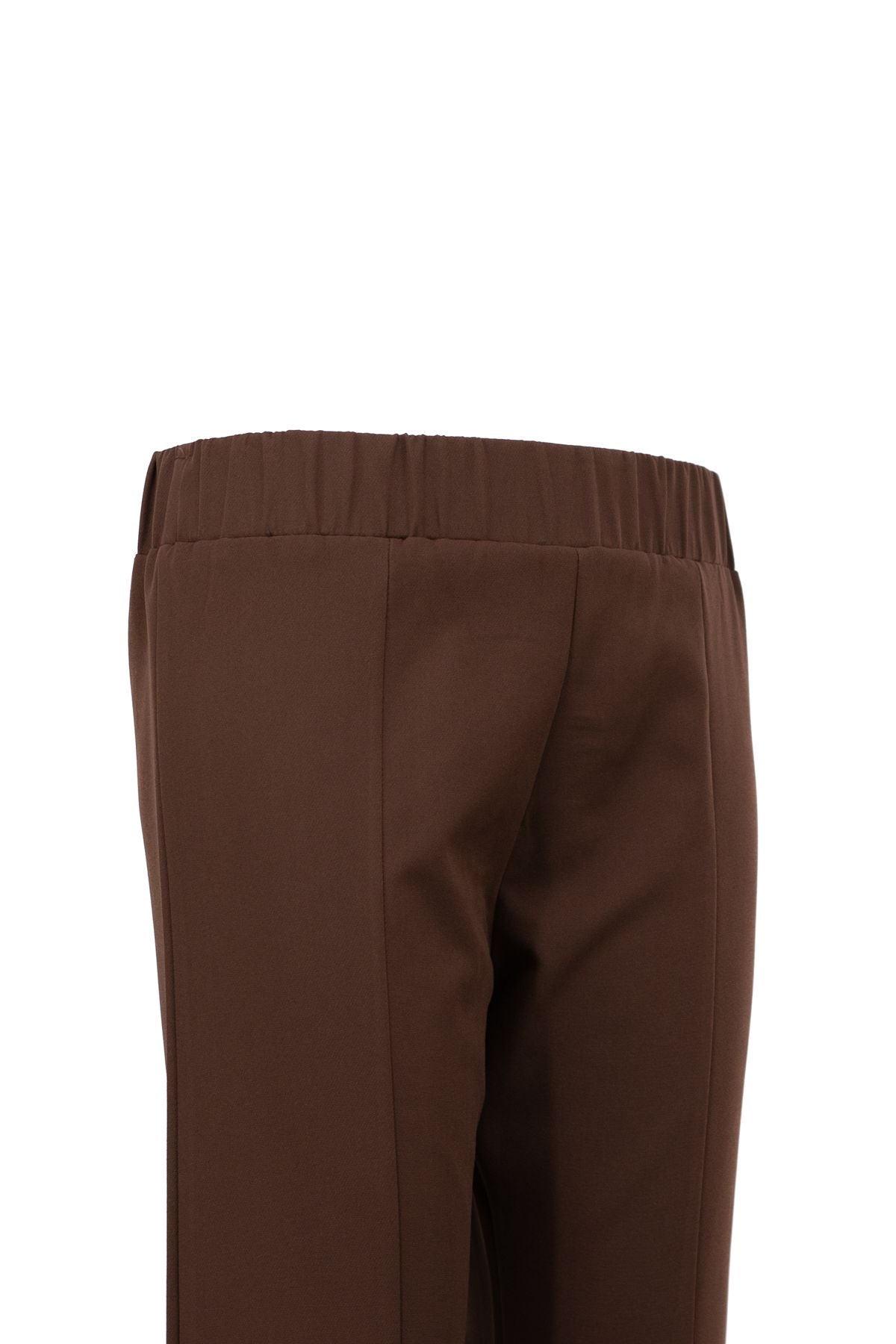 Kadın Yüksek Bel Lastikli Palazzo Pantolon Çimalı Cepli Krep Kumaş Yırtmaçlı Tam Kalıp