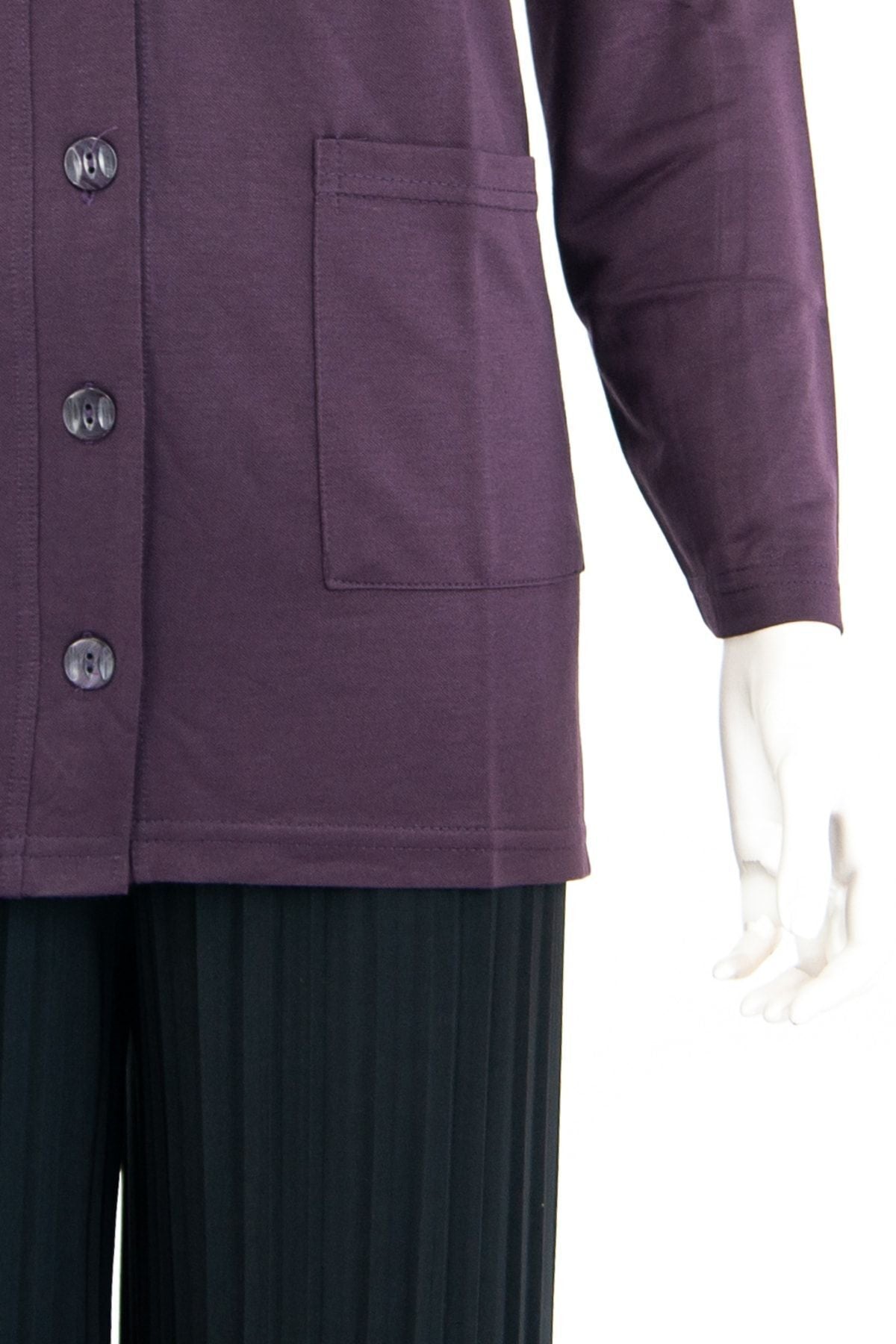 Kadın Düz Renk Rahat Kesim Uzun Kol Cepli Büyük Beden Likrasız Glorya Penye Kumaş Anne Hırka