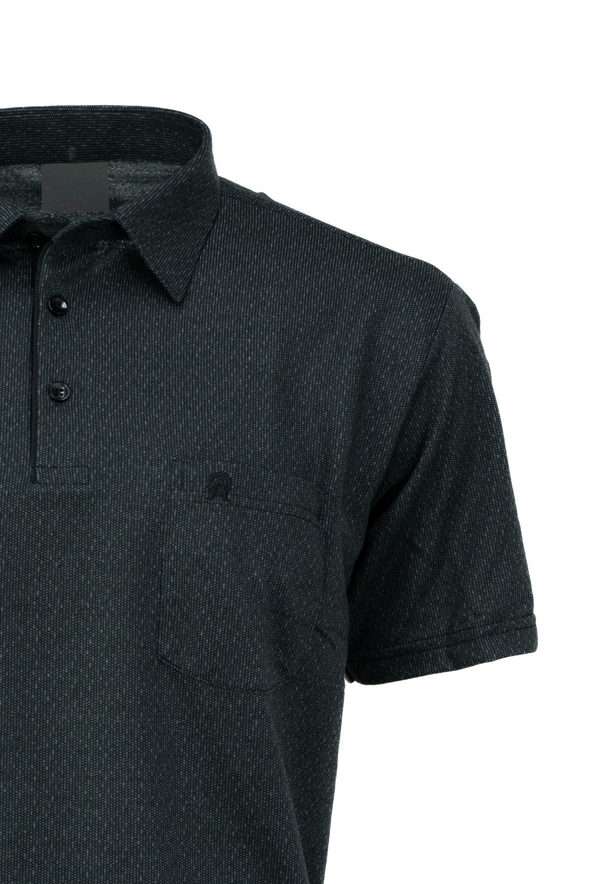 Erkek Gömlek Yaka Desenli Cepli Kısa Kollu Normal Kesim Premium Pamuklu Kumaş T-shirt