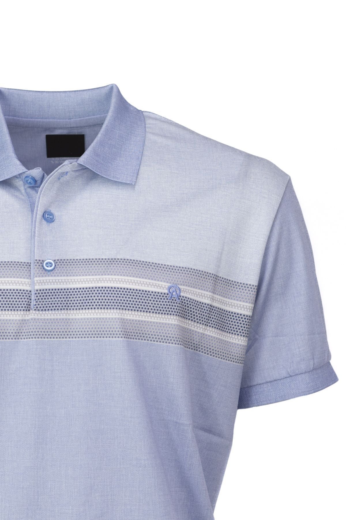 Erkek Pamuklu Merserize Kumaş T-Shirt Cepsiz Polo Yaka Kısa Kollu Çizgi Desenli Tam Kalıp