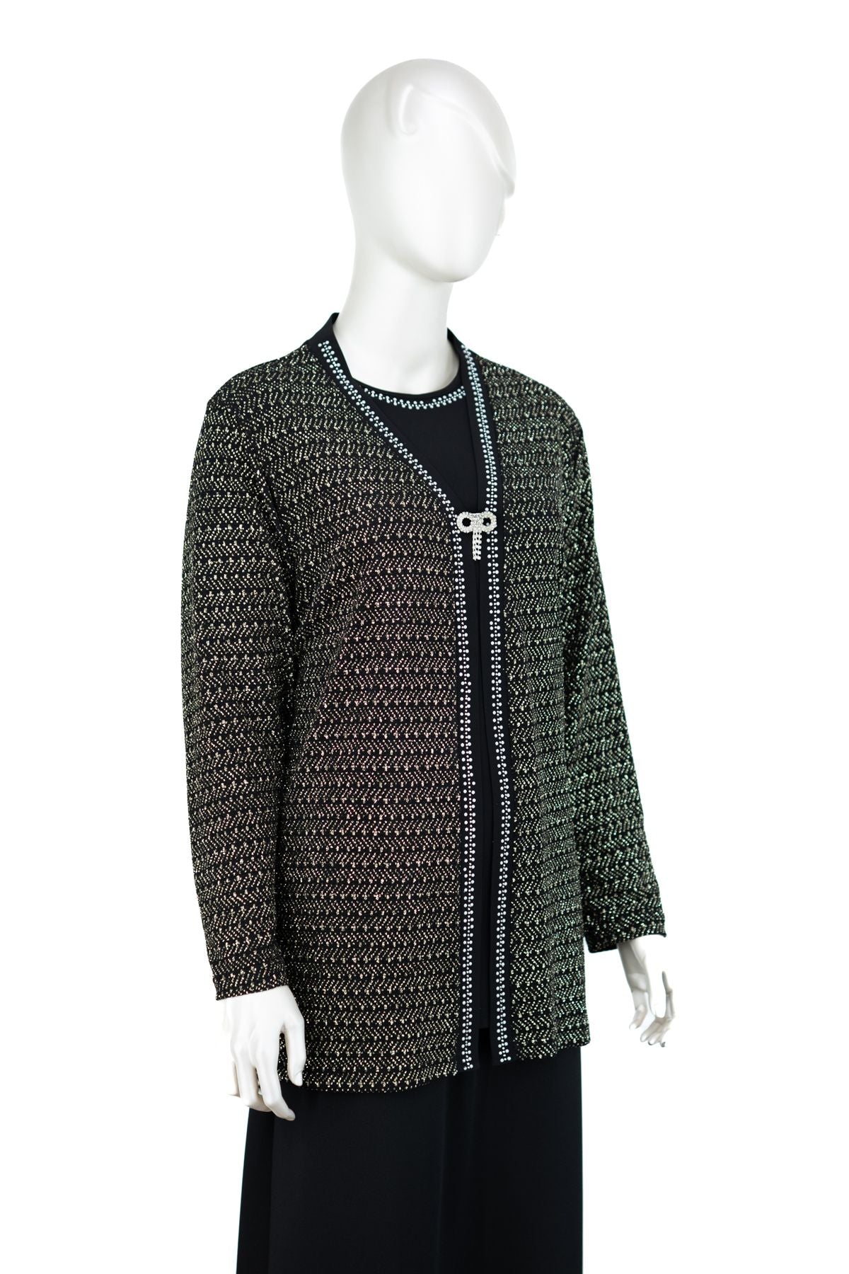 Kadın Sandy Kumaş Anne ikili Takım Önü Broşlu Şık Boncuklu ve Pullu Rahat Kesim Tam Kalıp