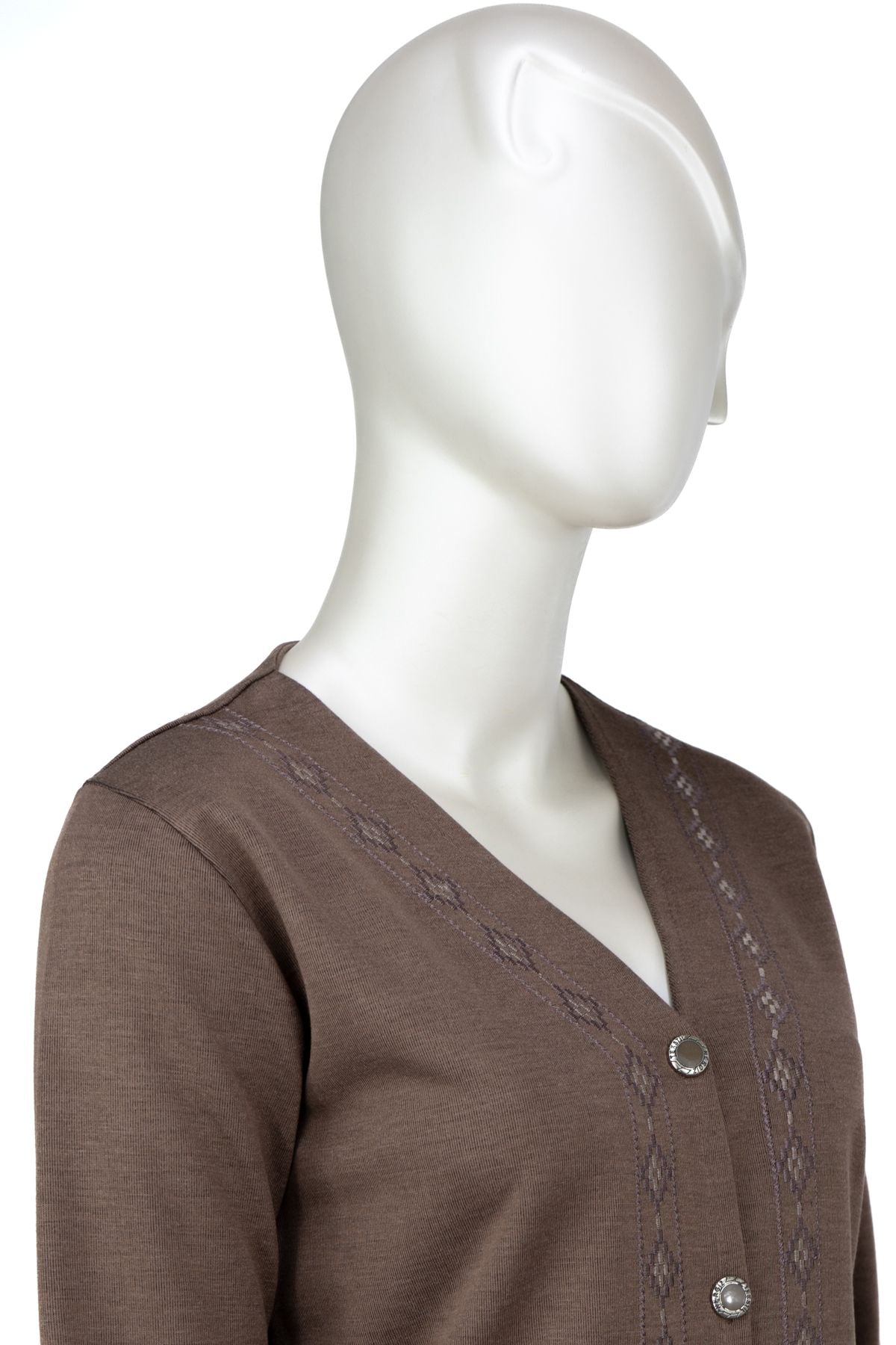 Kadın Kışlık Anne Hırka Modern Çiçek Nakışlı Ecrin Örme Önü Düğmeli Çift Cepli Likralı