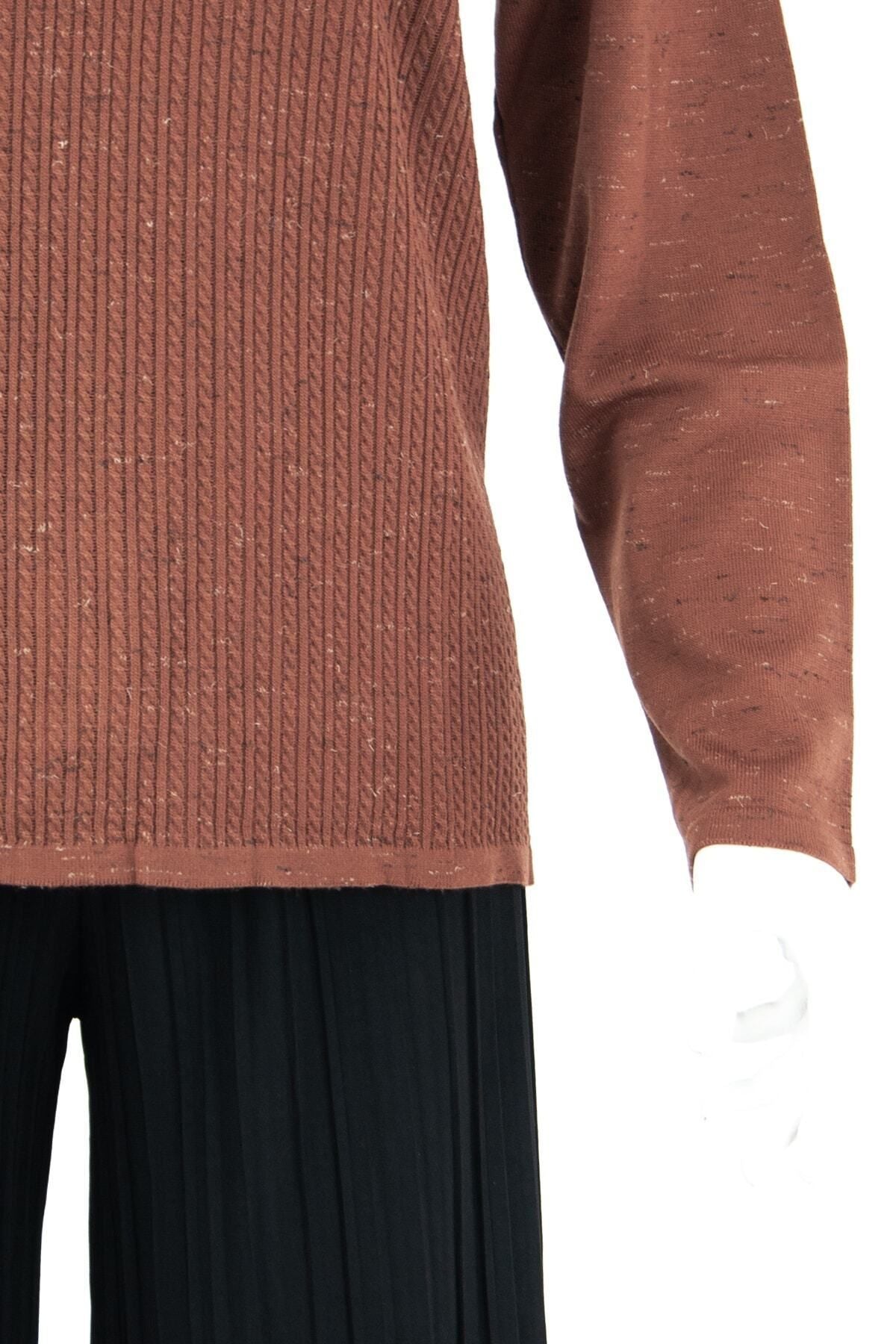 Kadın Kışlık Armut Yaka Desenli Uzun Kol Normal Kesim Likralı Dokuma Triko Ince Anne Kazak