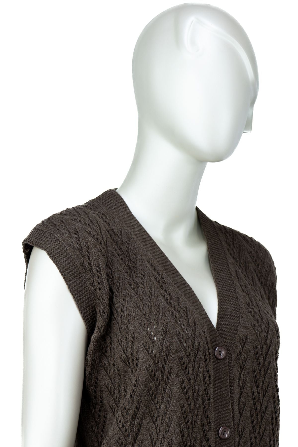 Kadın Kışlık Pamuklu Triko Klasik Örme Anne Yelek Kilim Örgü Model Önden Düğmeli Çift Cepli