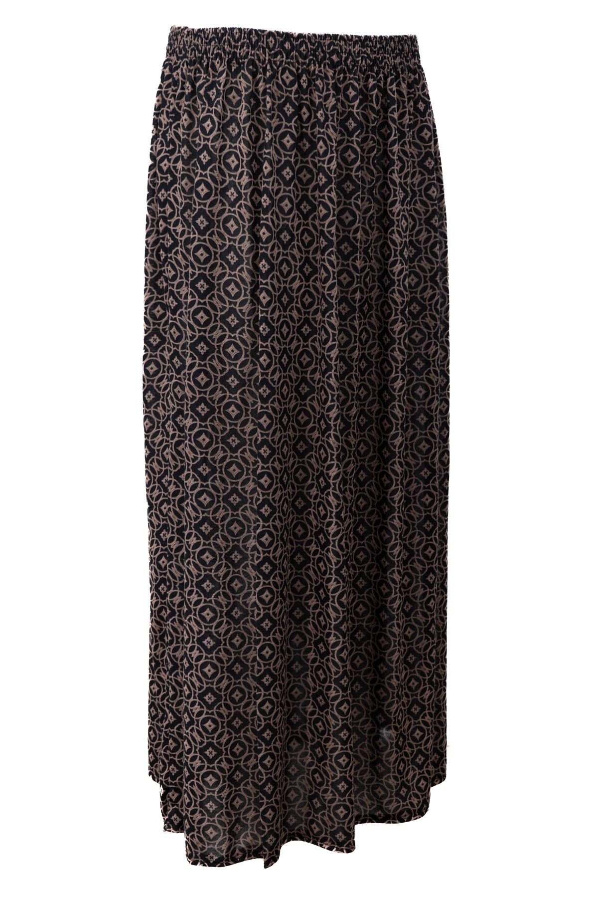 Kadın Kışlık Anne Etek Viskon Kumaş Manzara Desenli Beli Lastikli Rahat Kesim Tam Kalıp