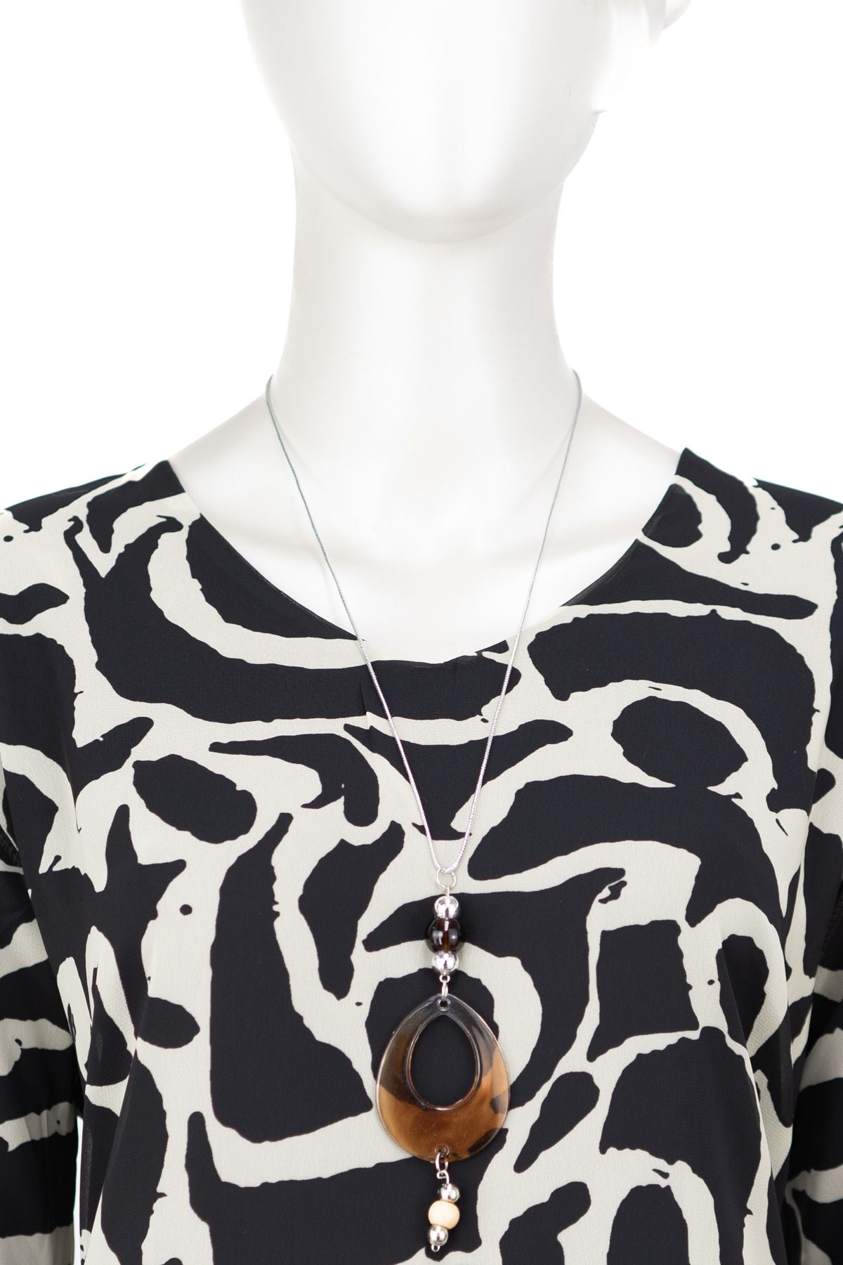 Kadın Klasik Şifon Anne Bluz Viskoz Kumaş Modern Desenli Kolyeli Uzun Kollu Astarlı TamKalıp