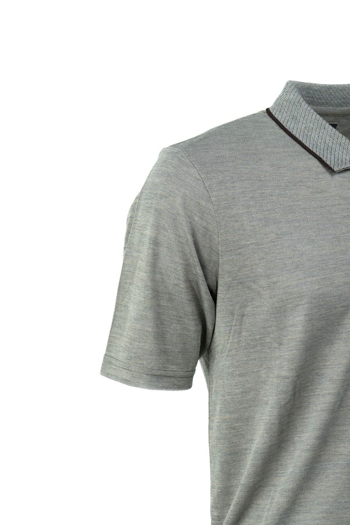 Erkek Polo Yaka Cepli Kısa Kol Puntolu Kırçıllı Desenli Tam Kalıp Pamuklu Kumaş T-shirt