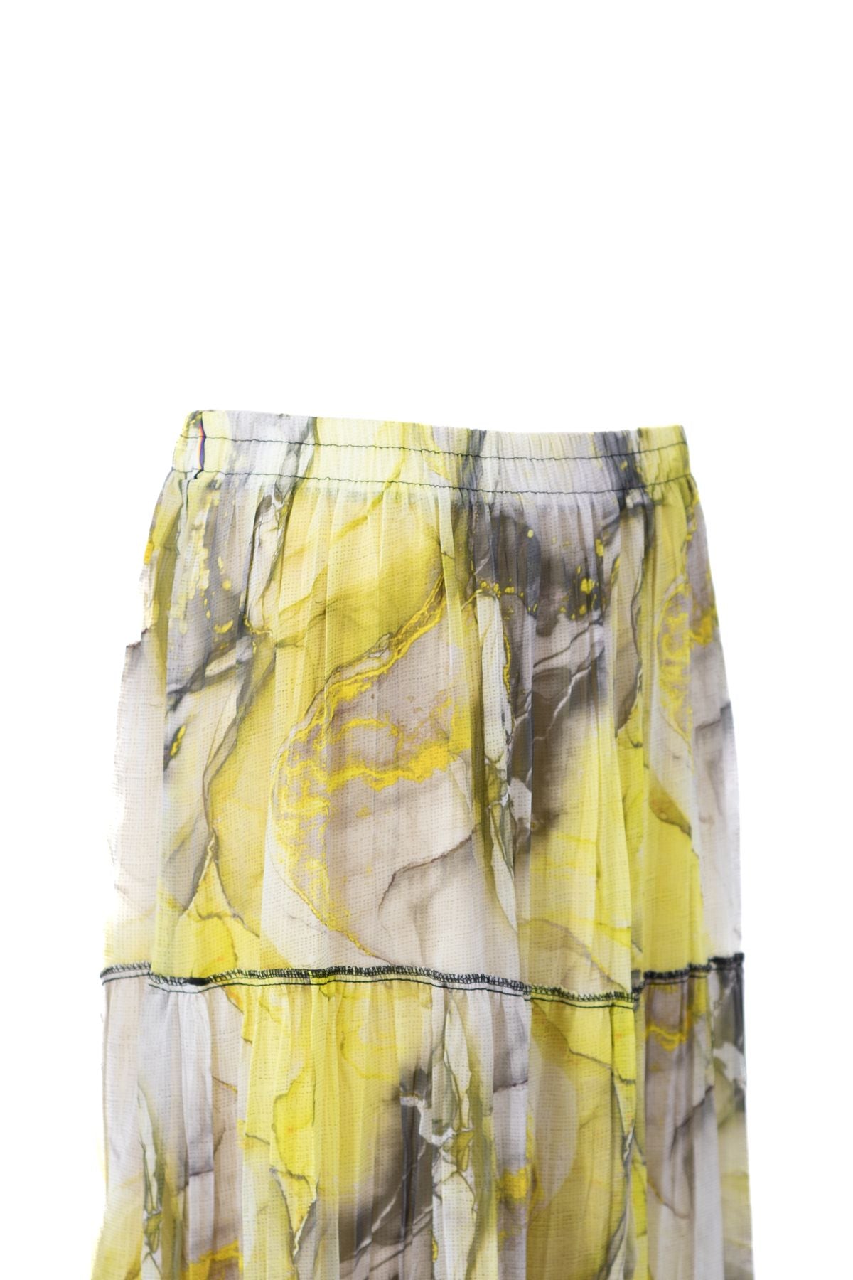 Kadın Astarlı Şifon Etek Bahar Çiçekleri Desenli Beli Lastikli Rahat Kesim Parçalı