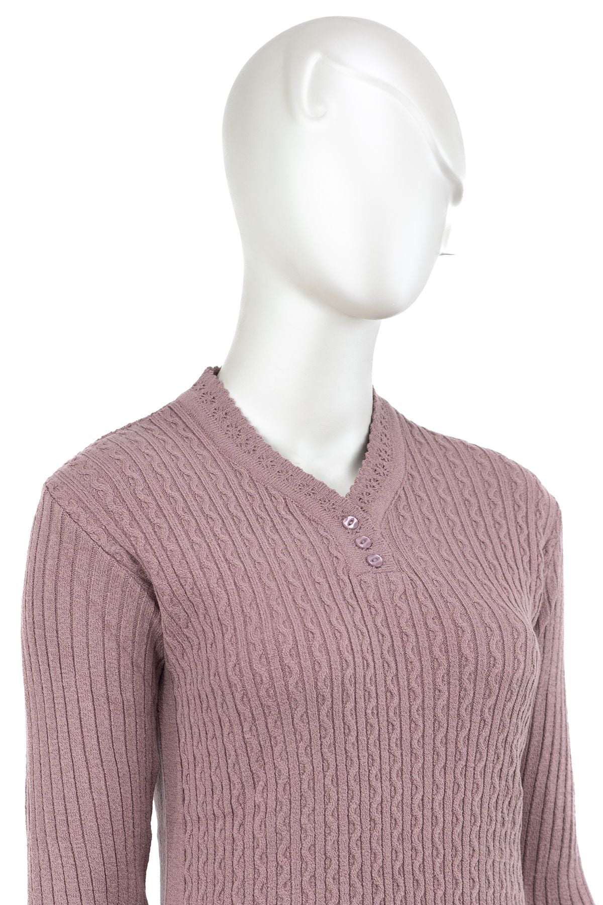 Kadın Kışlık Pamuklu Kardelen Örme Triko Anne Kazak Düğmeli V Yaka Likralı Rahat Tam Kalıp