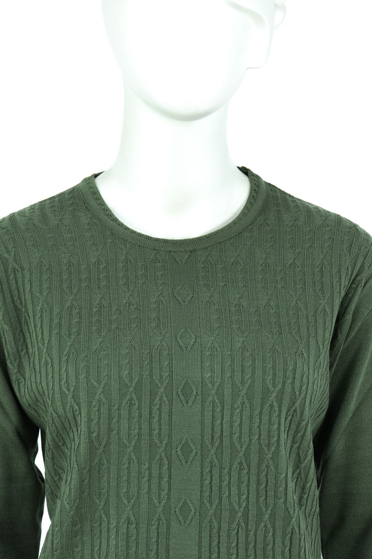 Kadın Kışlık Kendinden Motifli Yuvarlak Yaka Likralı Pamuklu Triko Dokuma Anne Kazak