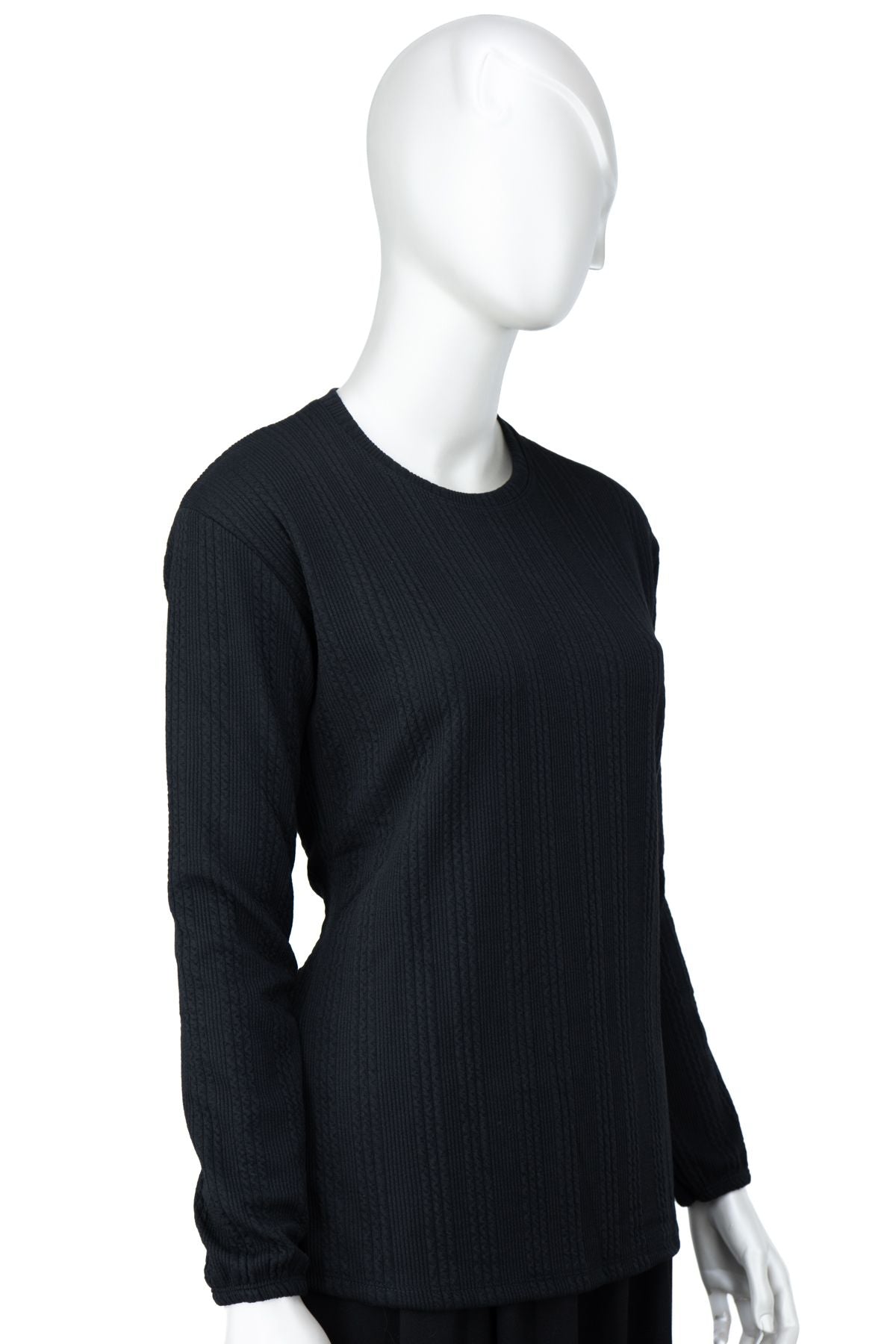 Kadın Kışlık Badi Bluz Gofre Kumaş Kendinden Desenli Likralı Yuvarlak Yaka Uzun Kollu Rahat