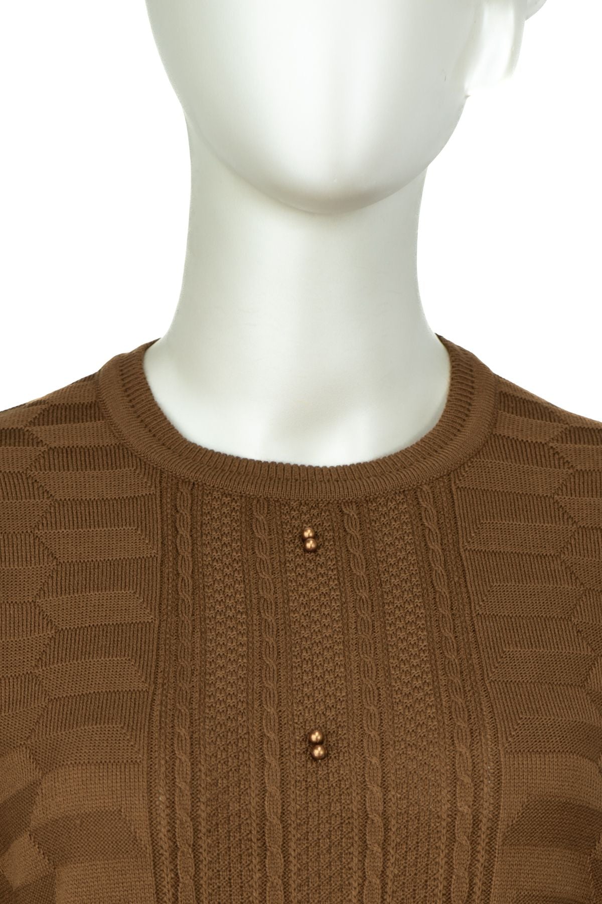 Kadın Kışlık Pamuklu Triko Dokuma Anne Kazak Boncuklu Damlam Motifli Yuvarlak Yakalı