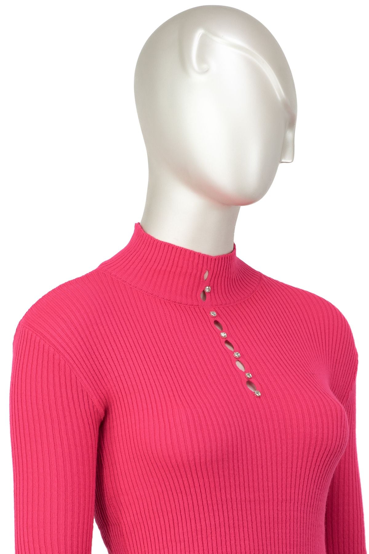 Kadın Kışlık Göğüste Şık Taşlı Yarım Yaka Bedene Oturan Likralı Örme Triko Badi Kazak