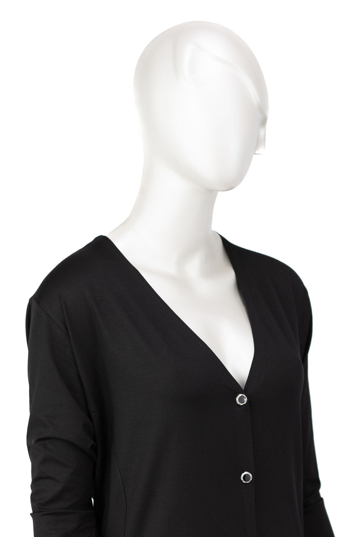 Kadın Turlu Viskon Penye Kumaş  Anne Uzun Hırka V Yaka Düğmeli Cepli Rahat Kesim Tam Kalıp