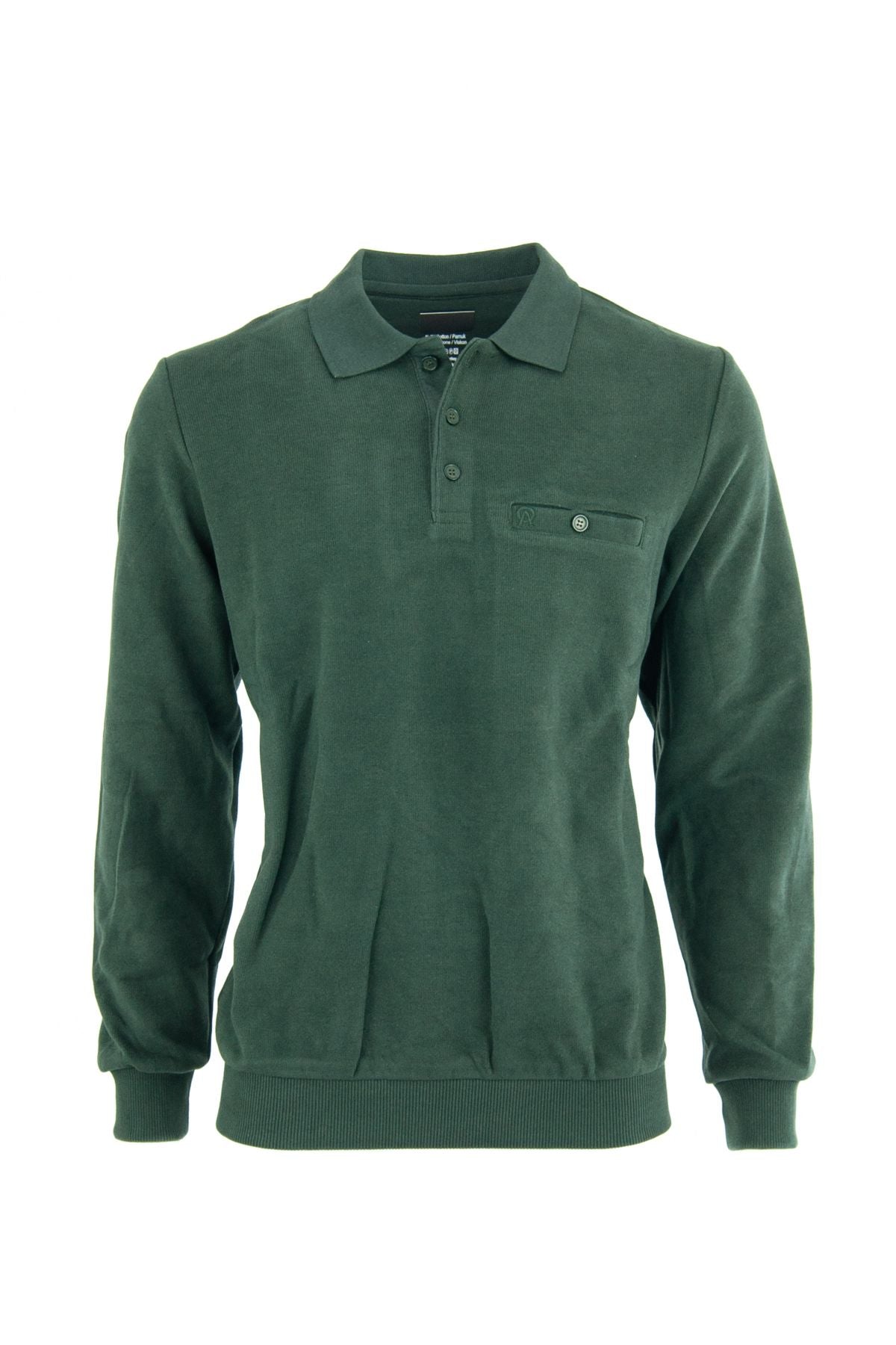 Erkek Kışlık Düğmeli Polo Yaka Düz Renk Armalı Fileto Cepli Likralı Pamuklu Dokuma Kazak