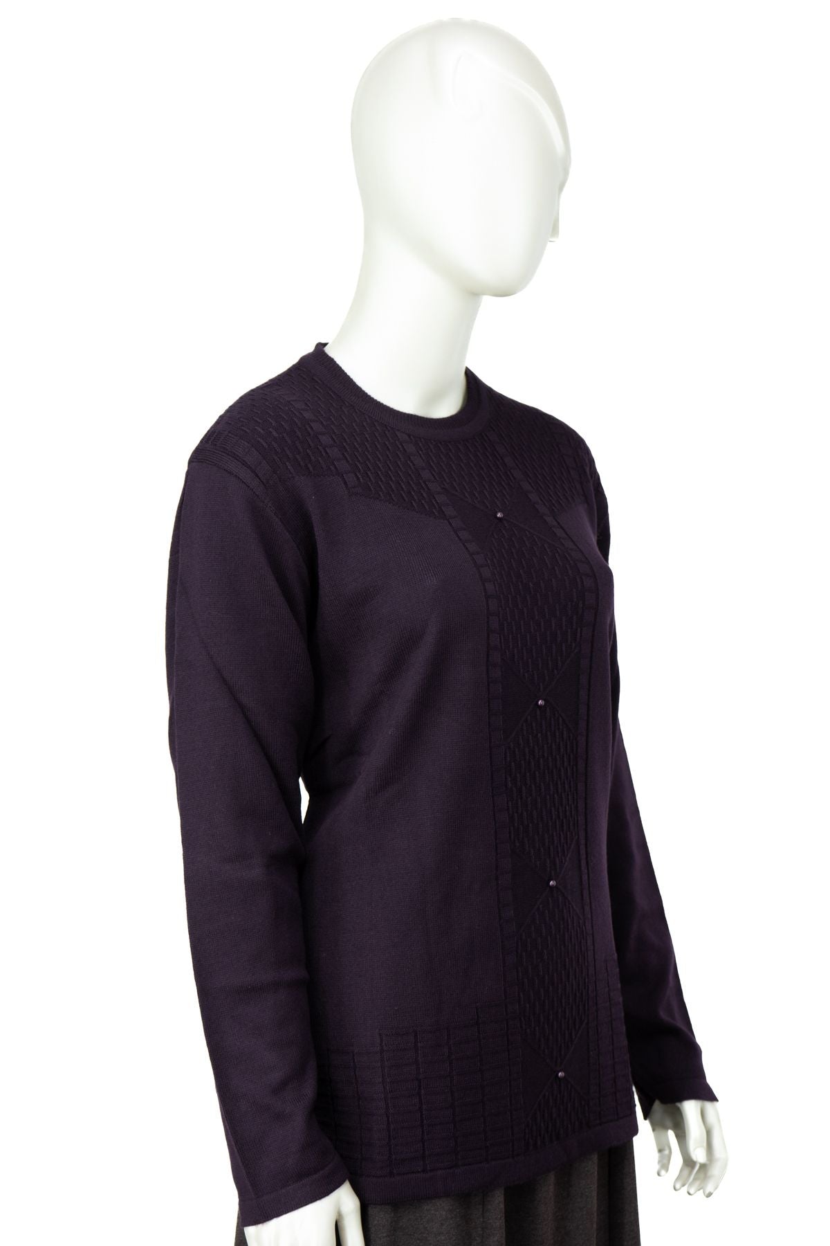 Kadın Kışlık Pamuklu Triko Dokuma Anne Kazak Boncuklu Tasarım Motifli Yuvarlak Yakalı