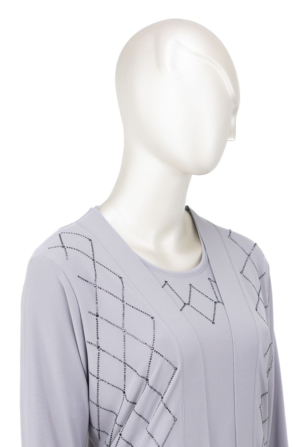 Kadın Likralı Sandy Kumaş 2 Li Anne Takım Önü Şık ve Modern Taşlı Yuvarlak Yakalı Tam Kalıp